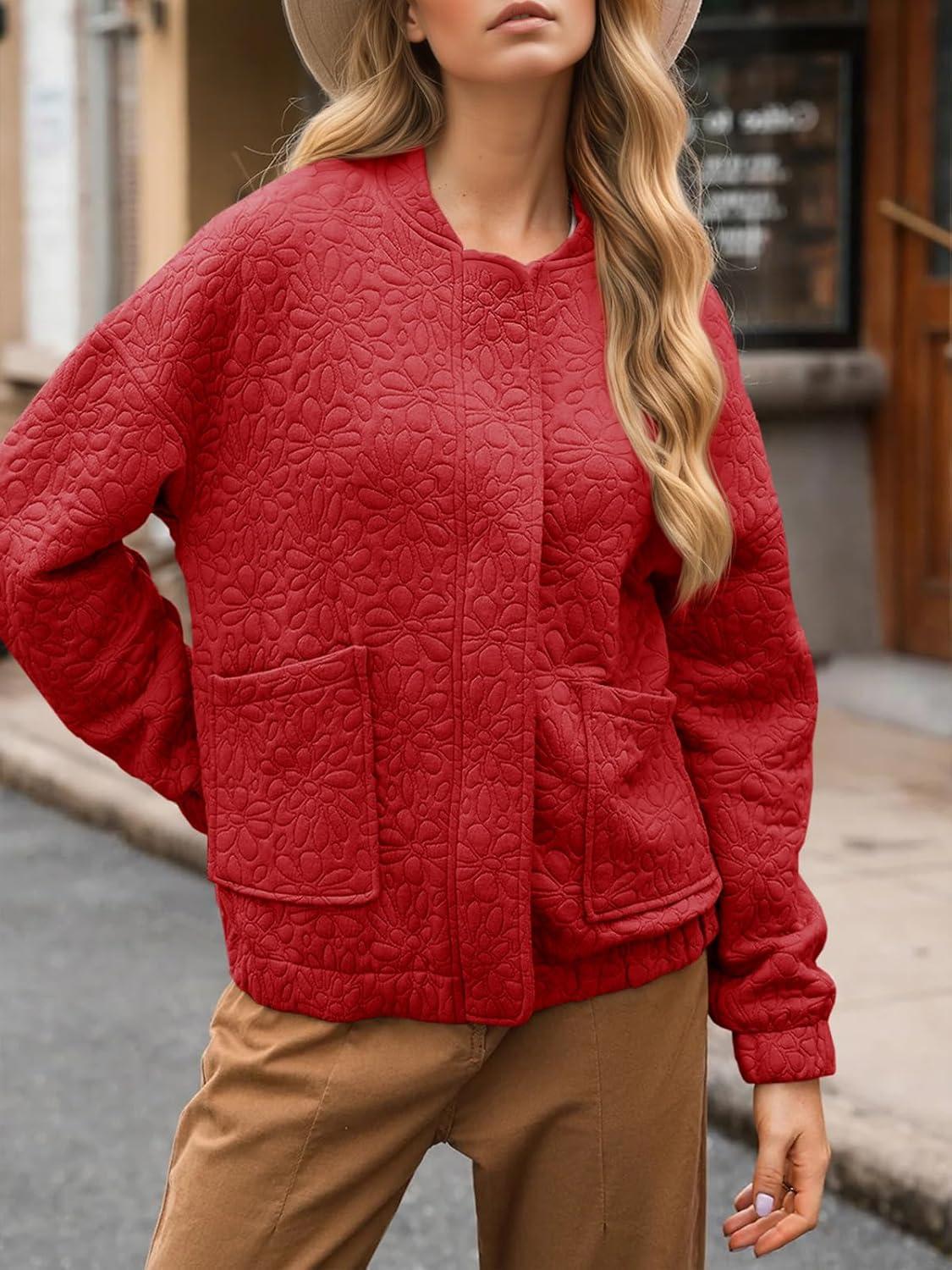 imageTankaneo Womens Bomber Jackets Lightweight Zip Up Fashion Cute Jacquard Coats Fall Varsity jacketRed