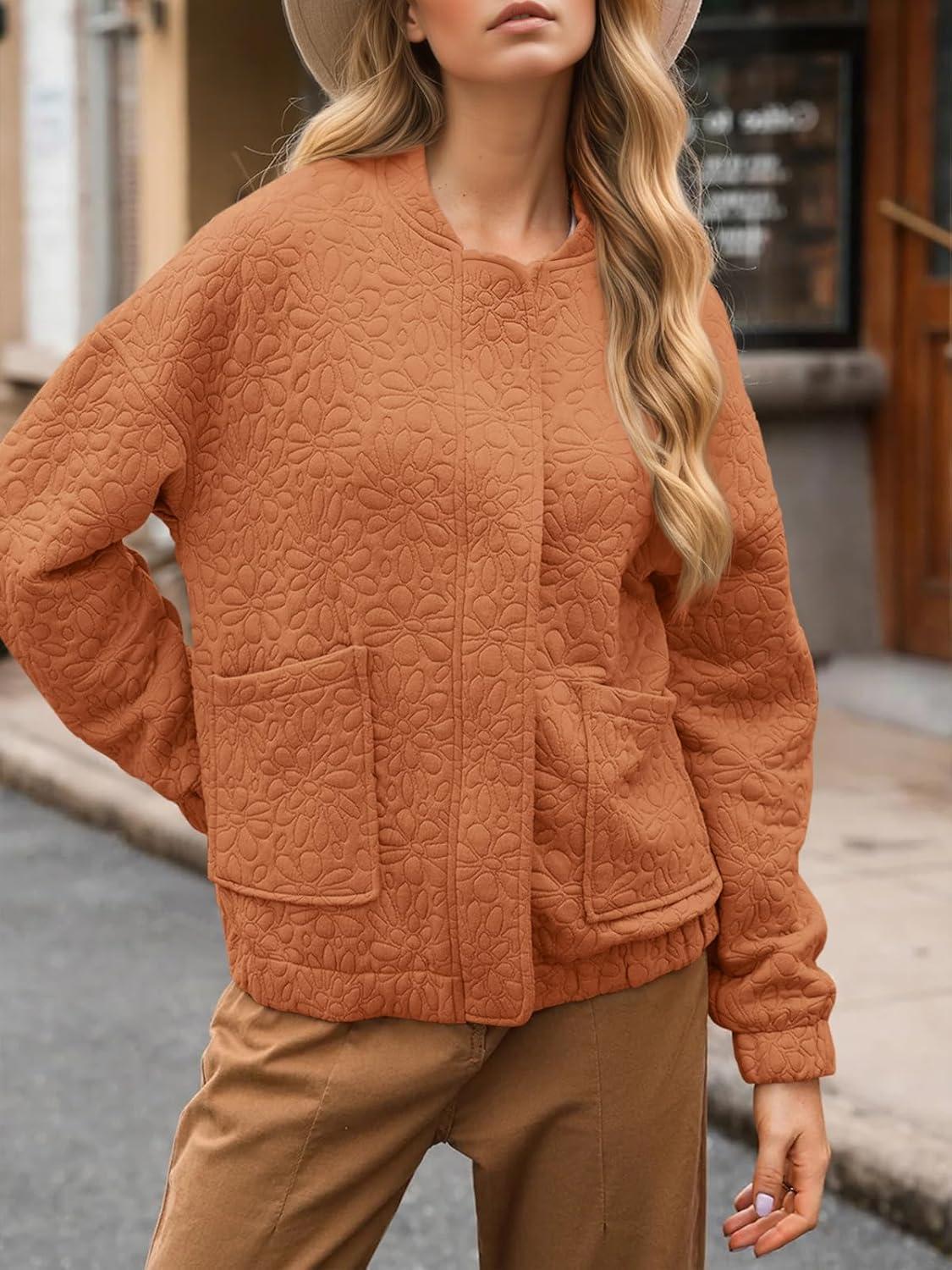 imageTankaneo Womens Bomber Jackets Lightweight Zip Up Fashion Cute Jacquard Coats Fall Varsity jacketRedbrown