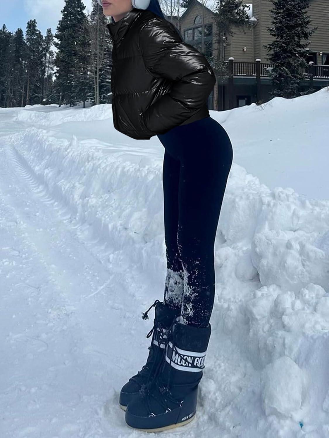 imageTankaneo Womens Cropped Shiny Puffer Jacket Lightweight Quilted Stand Collar Winter Warm Down CoatBlack