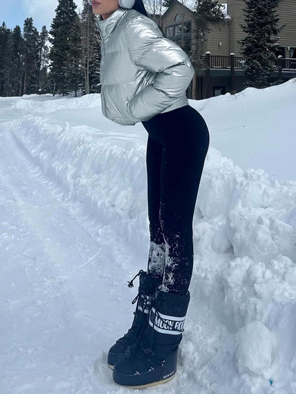 imageTankaneo Womens Cropped Shiny Puffer Jacket Lightweight Quilted Stand Collar Winter Warm Down CoatSilver