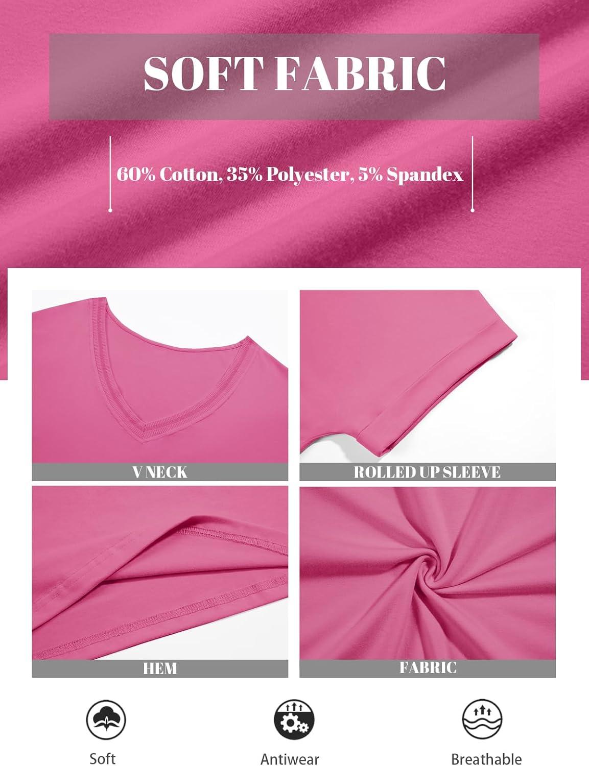 imageTankaneo Womens Deep V Neck TShirts Oversized Casual Summer Loose Fit Short Sleeve TopsHot Pink