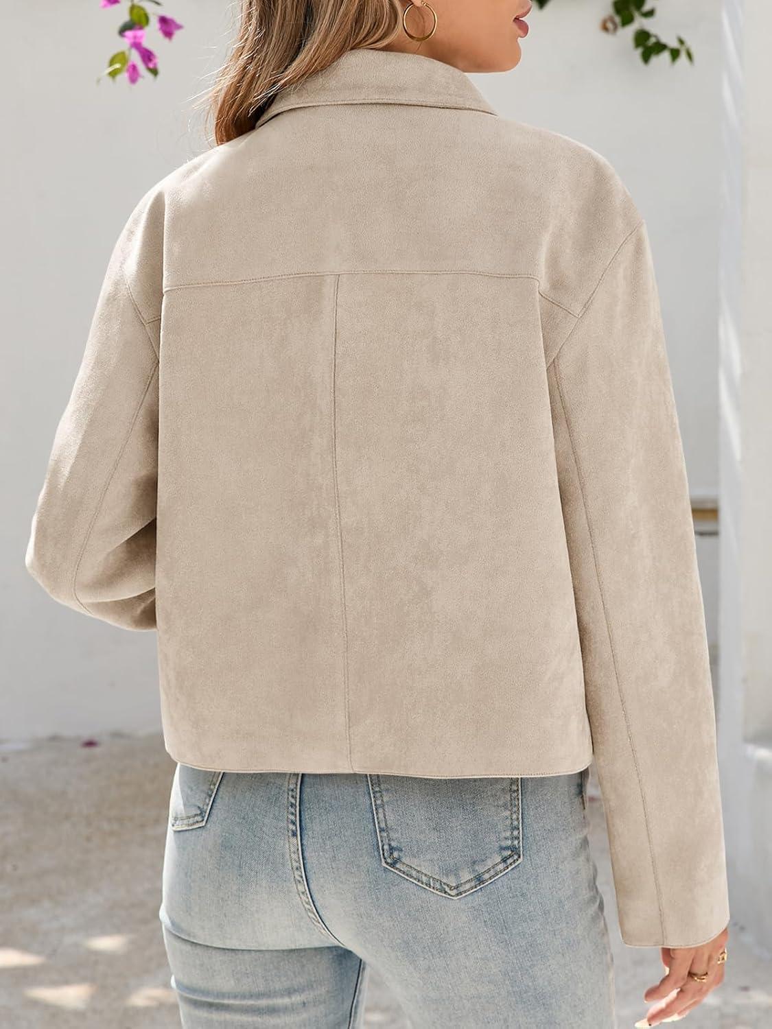 imageTankaneo Womens Faux Suede Leather Jackets Casual Cropped Coats Vintage Button Down ShacketsBeige