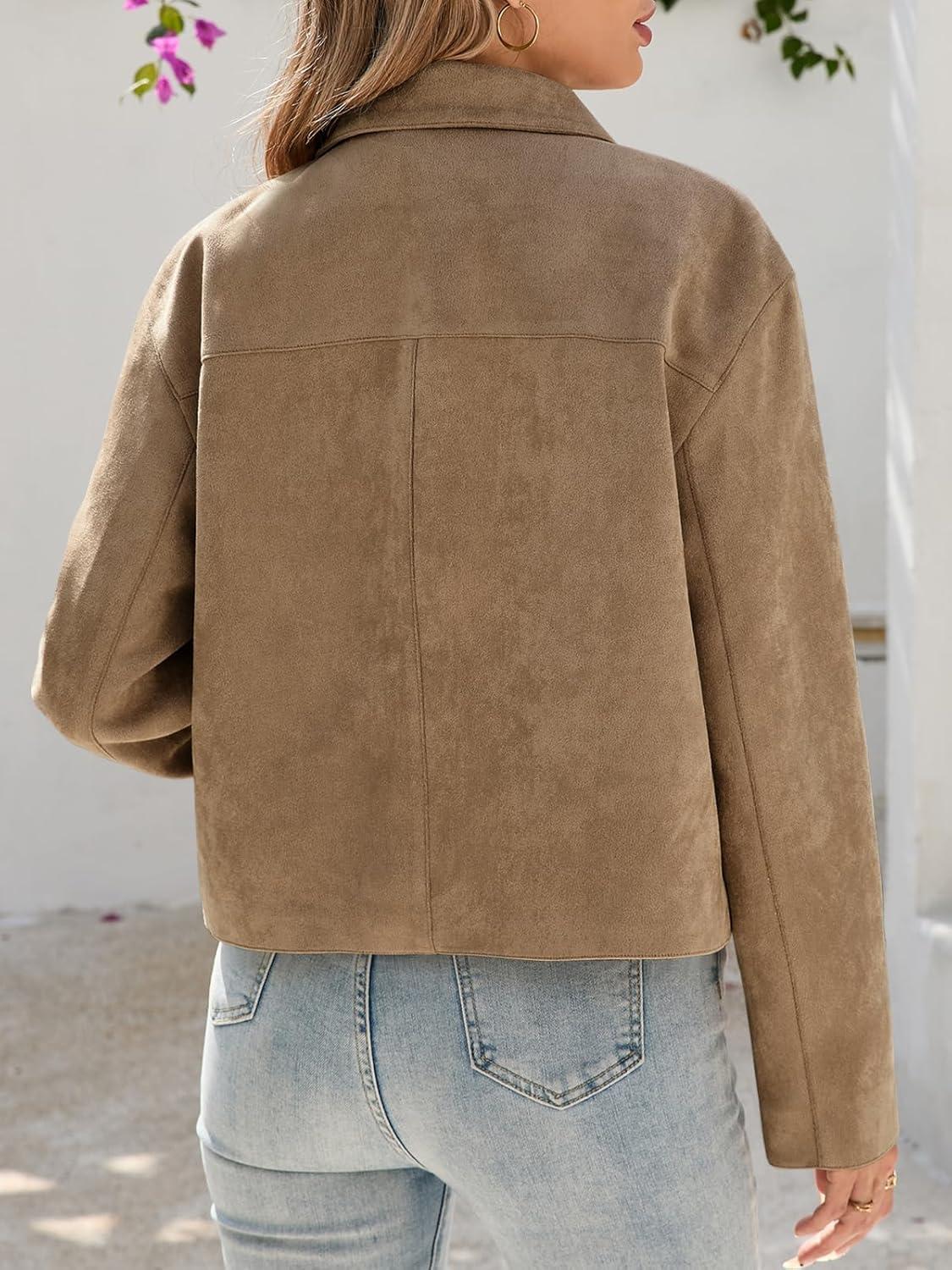 imageTankaneo Womens Faux Suede Leather Jackets Casual Cropped Coats Vintage Button Down ShacketsDark Brown