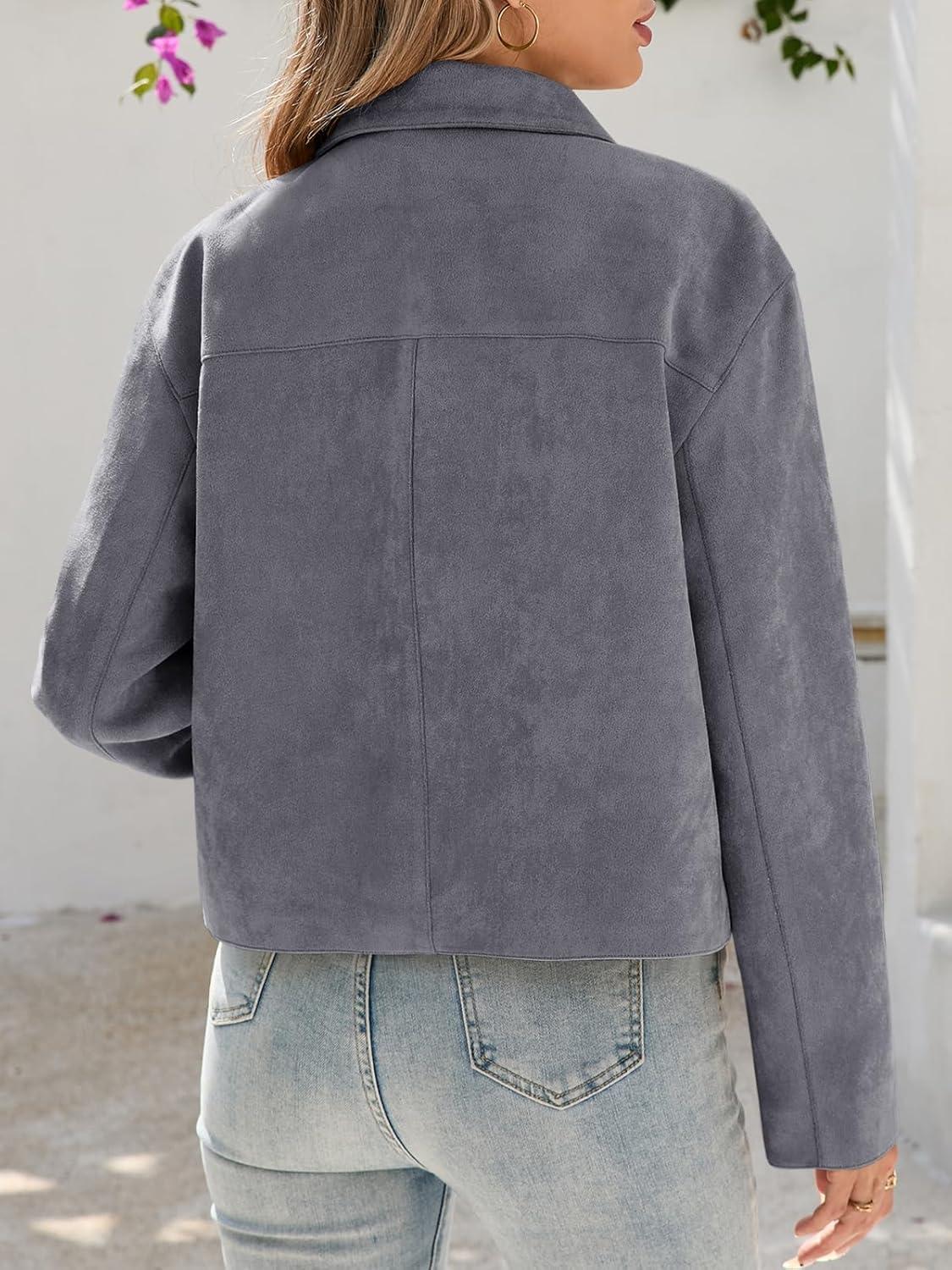 imageTankaneo Womens Faux Suede Leather Jackets Casual Cropped Coats Vintage Button Down ShacketsDark Grey