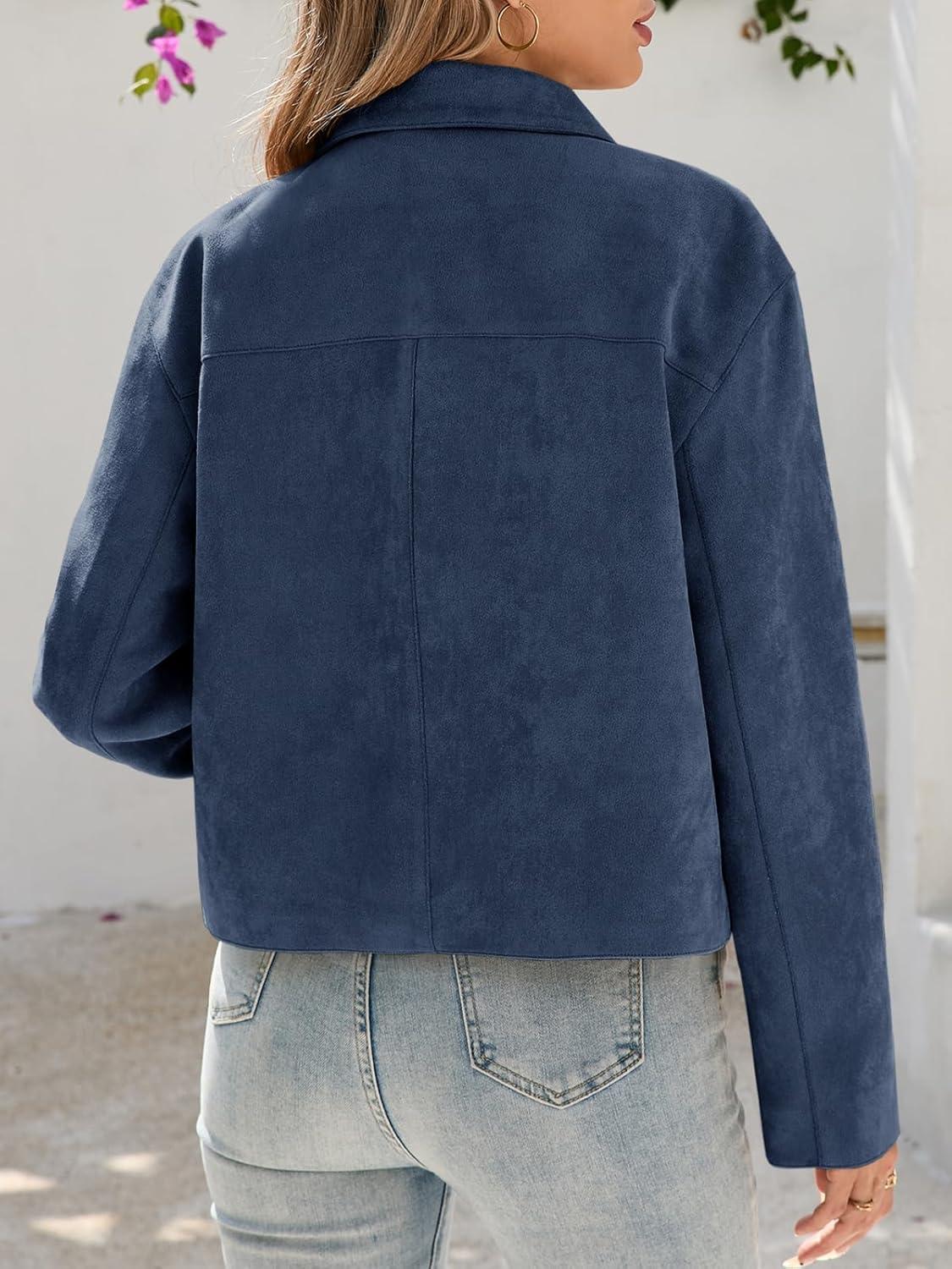 imageTankaneo Womens Faux Suede Leather Jackets Casual Cropped Coats Vintage Button Down ShacketsNavy