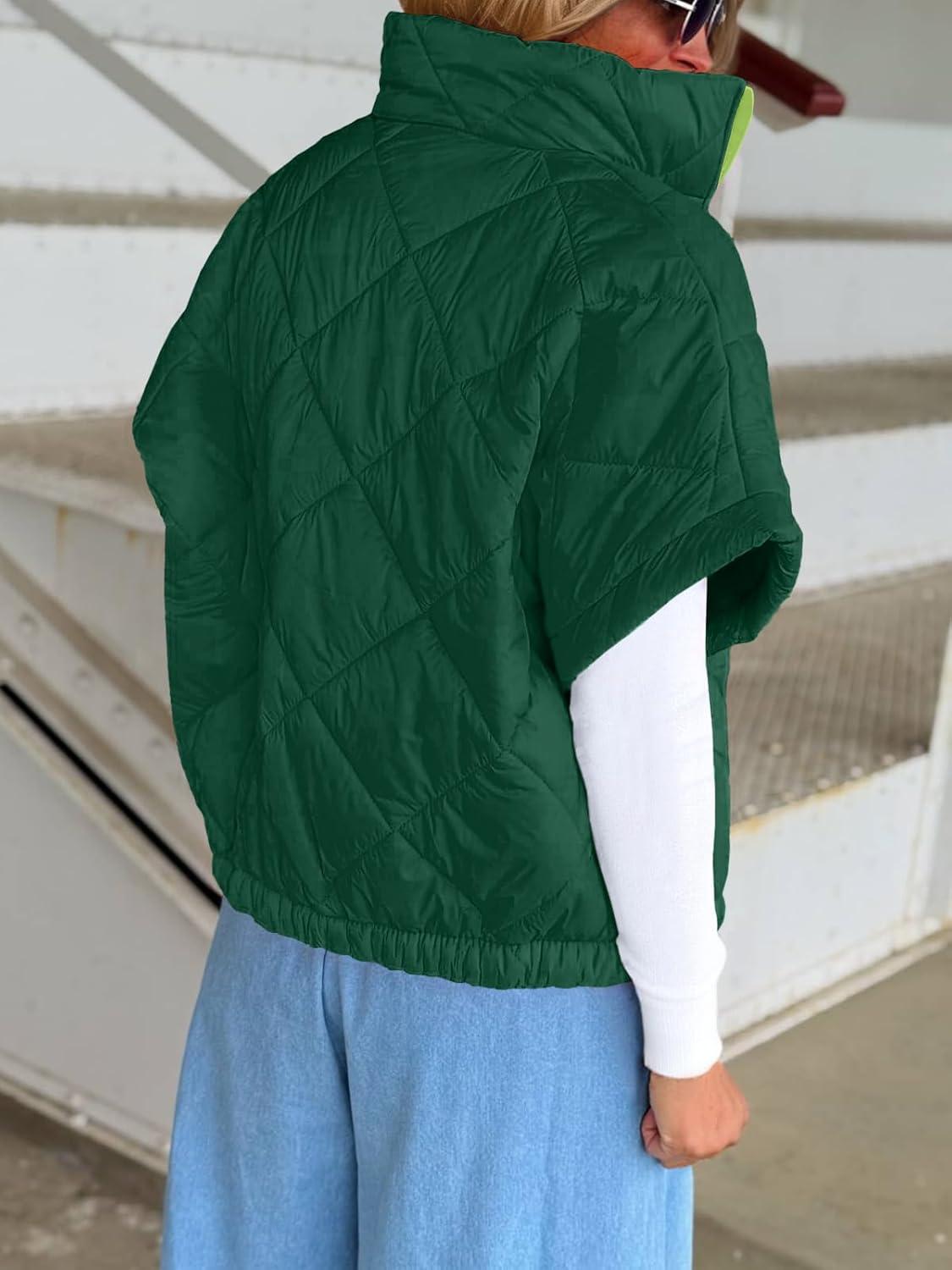 imageTankaneo Womens Lightweight Puffer Vests Sleeveless Quilted Jackets Short Sleeve Zip Up Vest Oversized Warm OuterwearDark Green