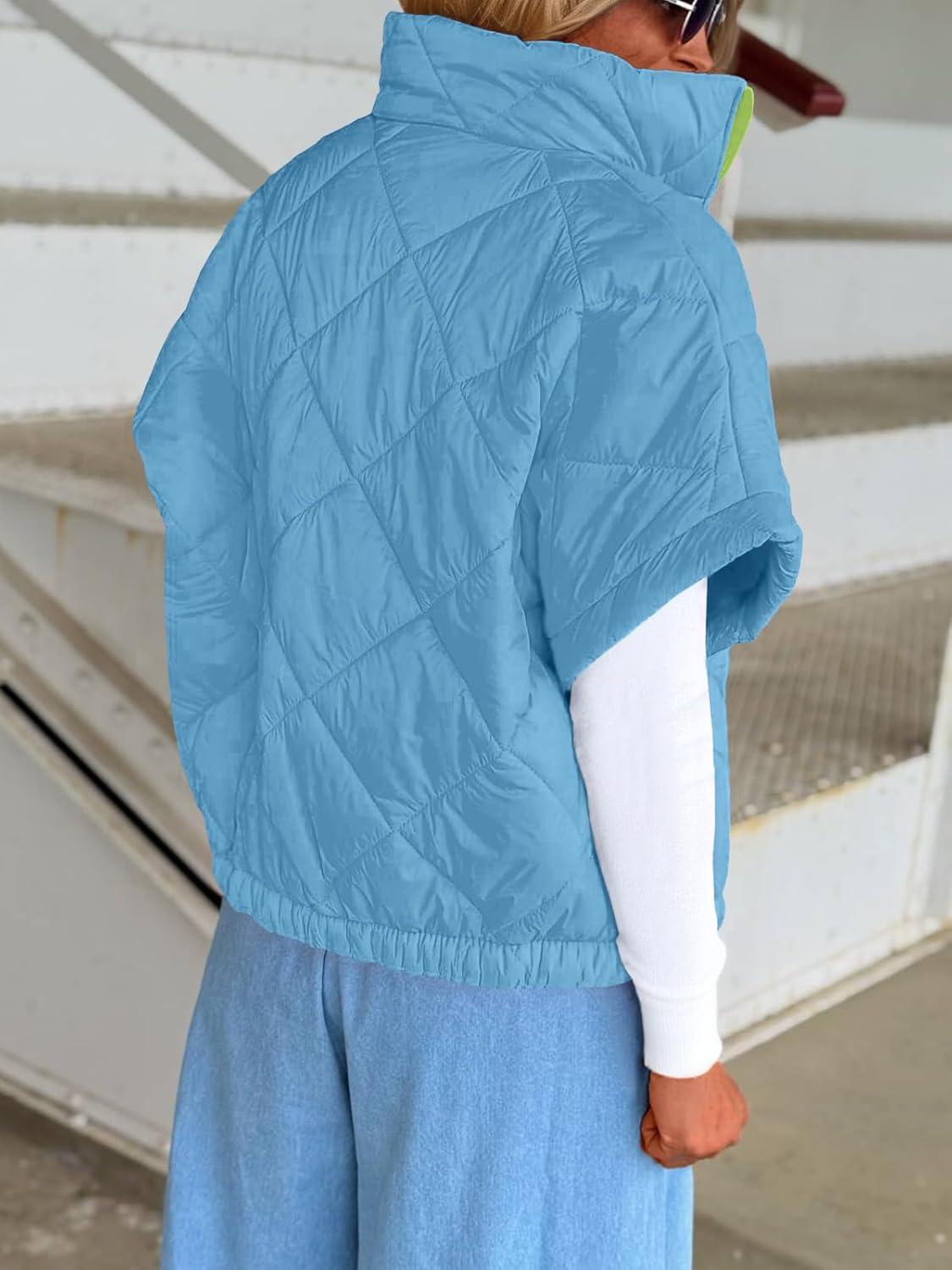 imageTankaneo Womens Lightweight Puffer Vests Sleeveless Quilted Jackets Short Sleeve Zip Up Vest Oversized Warm OuterwearSky Blue