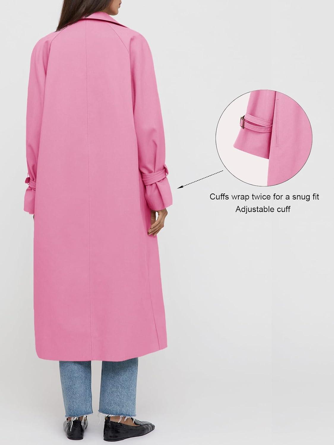 imageTankaneo Womens Long Trench Coat Oversized Double Breasted Windproof Classic Lapel Casual Fall OvercoatHot Pink
