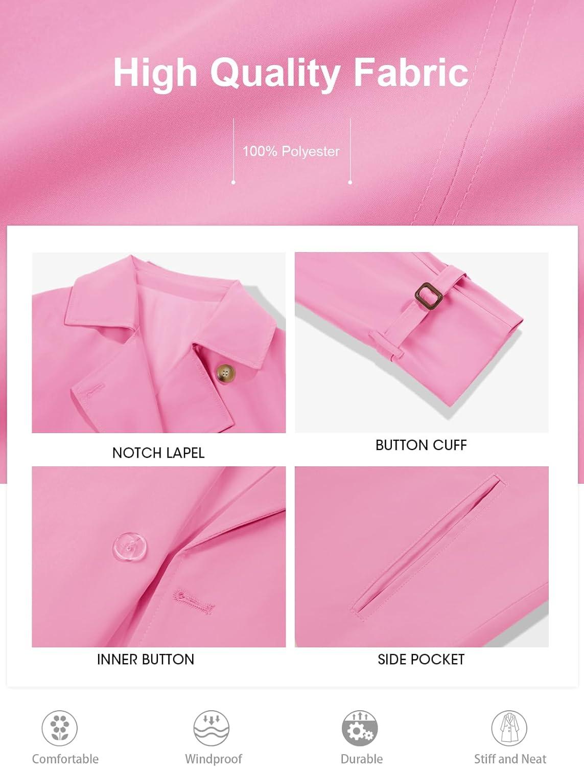 imageTankaneo Womens Long Trench Coat Oversized Double Breasted Windproof Classic Lapel Casual Fall OvercoatHot Pink