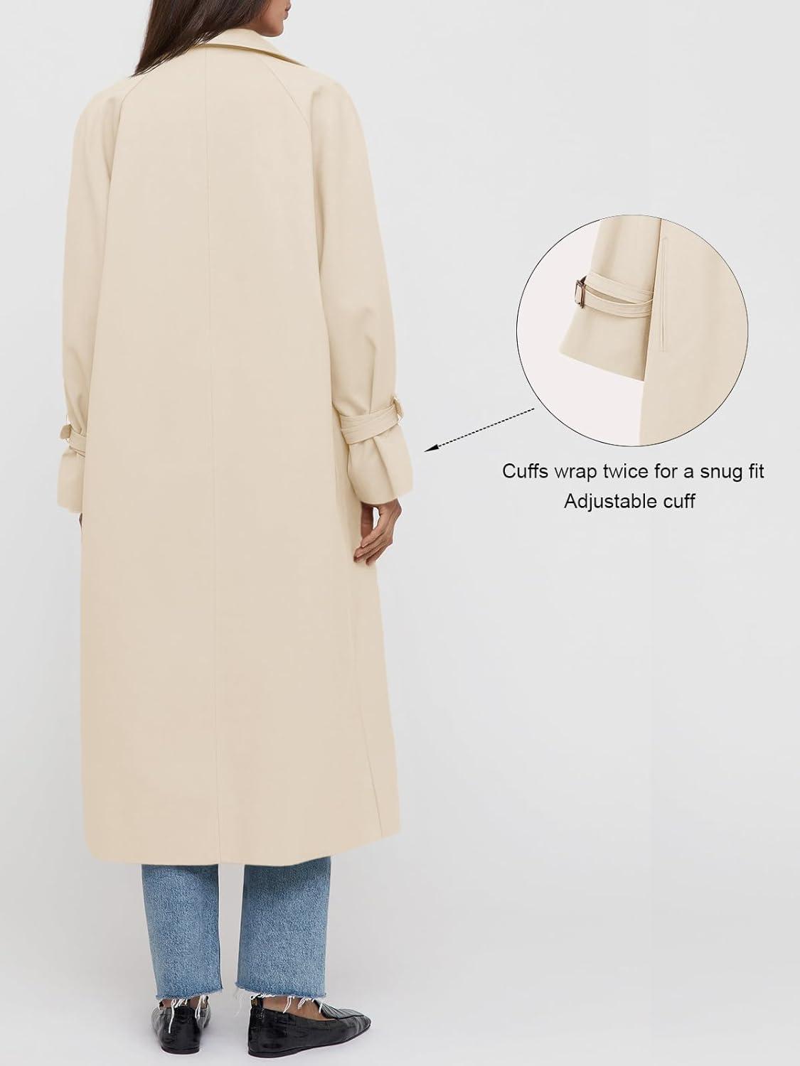 imageTankaneo Womens Long Trench Coat Oversized Double Breasted Windproof Classic Lapel Casual Fall OvercoatOffwhite