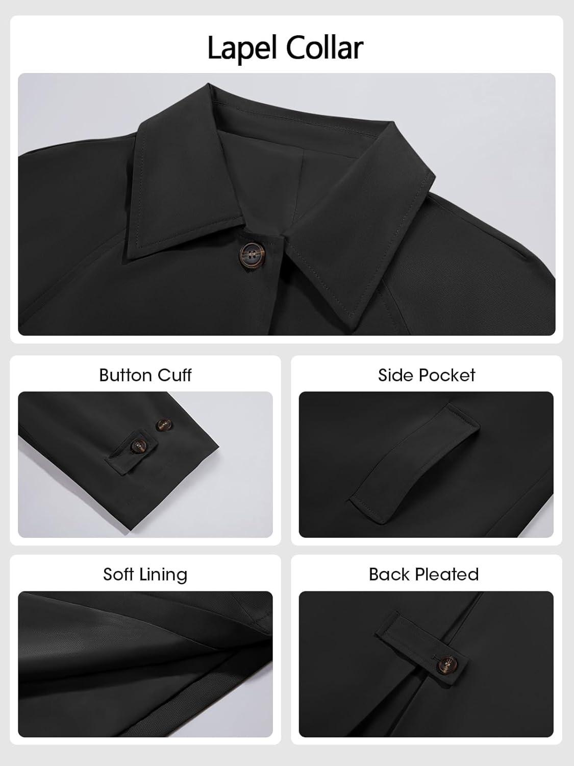 imageTankaneo Womens Long Trench Coat Single Breasted Oversized Windproof Classic Lapel Fall OvercoatBlack