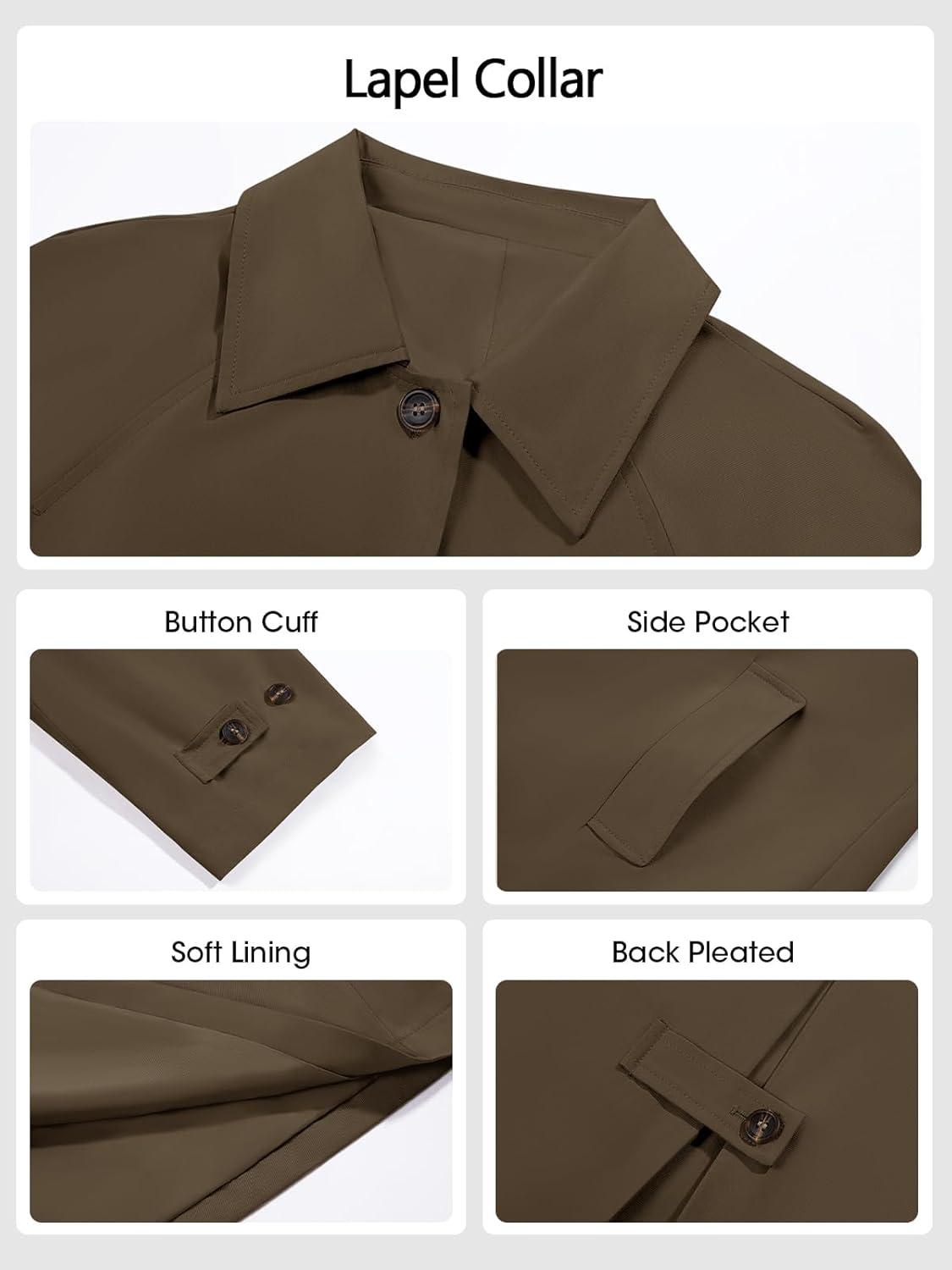 imageTankaneo Womens Long Trench Coat Single Breasted Oversized Windproof Classic Lapel Fall OvercoatBrown