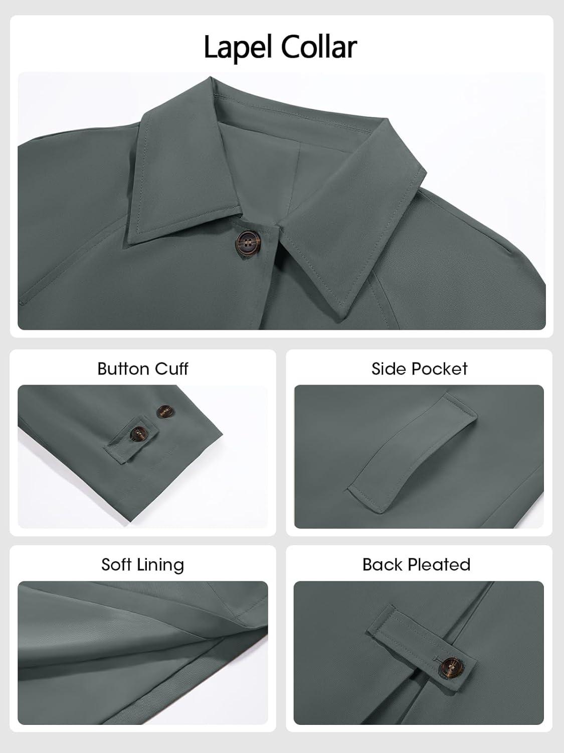 imageTankaneo Womens Long Trench Coat Single Breasted Oversized Windproof Classic Lapel Fall OvercoatGrey