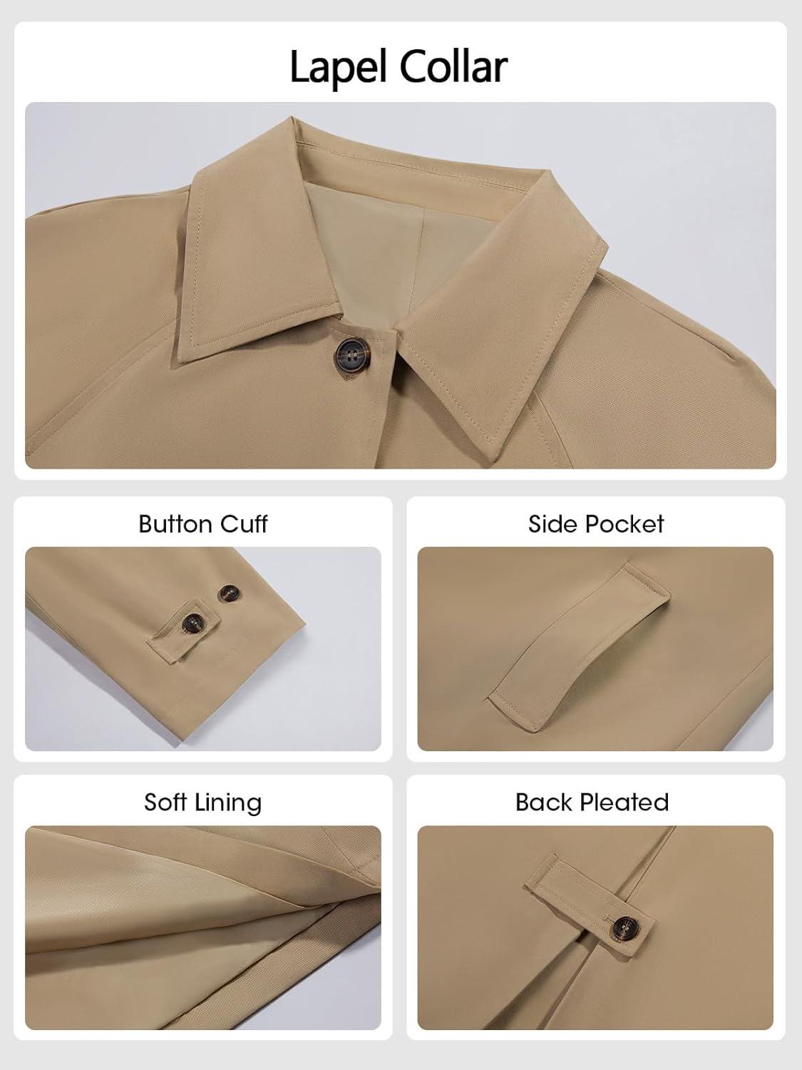 imageTankaneo Womens Long Trench Coat Single Breasted Oversized Windproof Classic Lapel Fall OvercoatKhaki