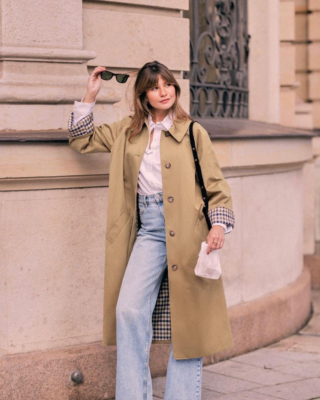 imageTankaneo Womens Long Trench Coat Single Breasted Oversized Windproof Overcoat Fashion OuterwearCamel