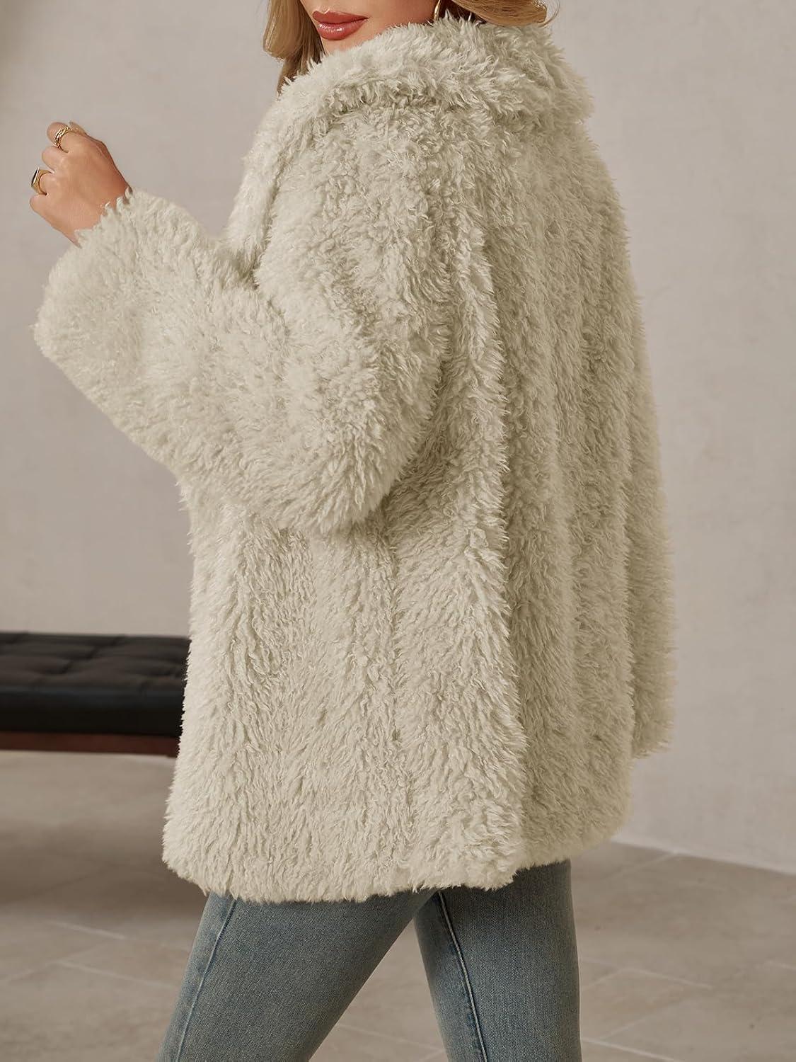 imageTankaneo Womens Oversized Faux Fur Coat Lapel Collar Open Front Fuzzy Jackets Winter Warm Fluffy OuterwearApricot