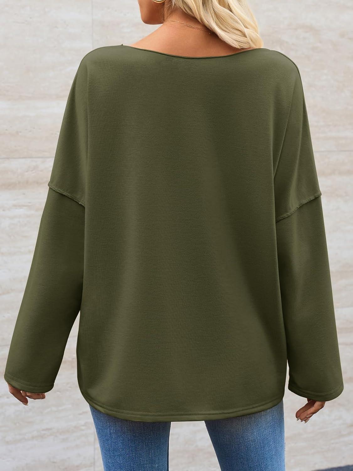 imageTankaneo Womens Oversized Off The Shoulder Tshirts Summer Casual Long Sleeve Tunic Tops Boat Neck Loose Fit Flowy SweatshirtArmy Green