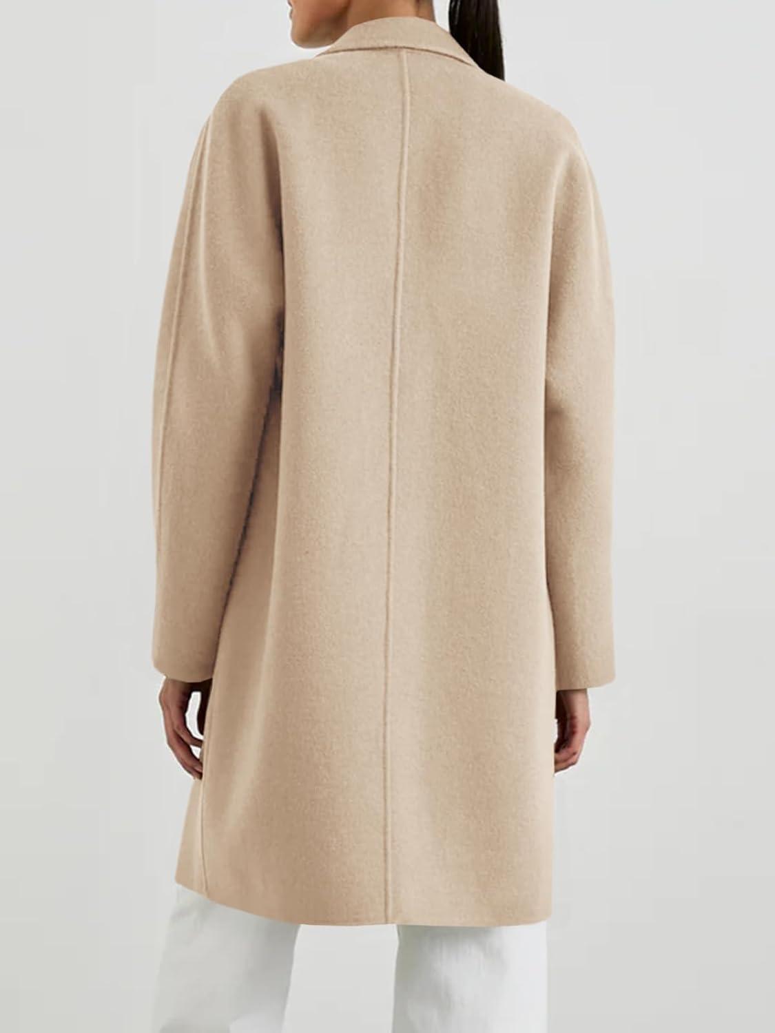 imageTankaneo Womens Pea Coat Notched Lapel Single Breasted Long Jacket Winter Casual Trench Coat OuterwearApricot