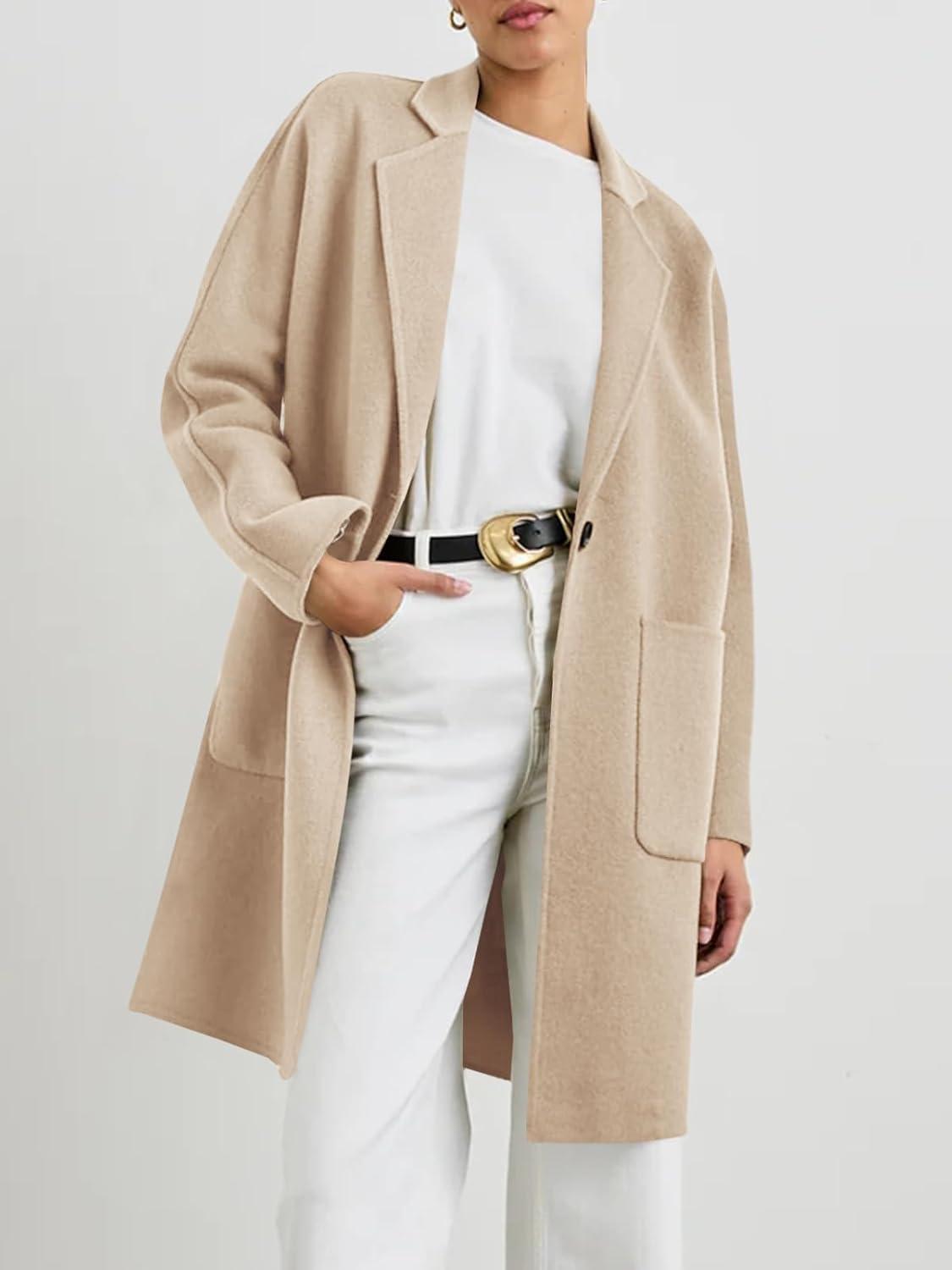 imageTankaneo Womens Pea Coat Notched Lapel Single Breasted Long Jacket Winter Casual Trench Coat OuterwearApricot