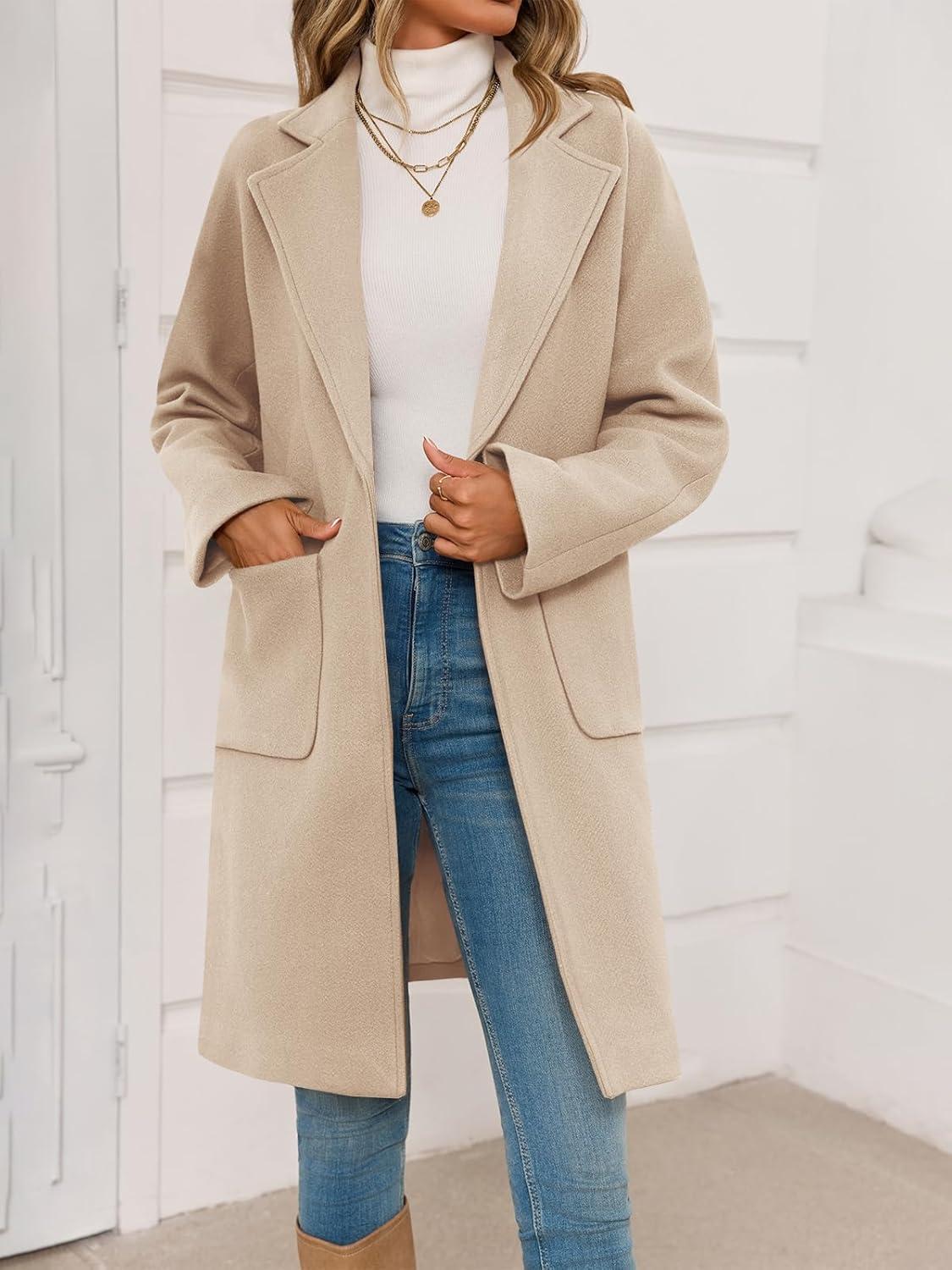 imageTankaneo Womens Pea Coat Notched Lapel Single Breasted Long Jacket Winter Casual Trench Coat OuterwearApricot