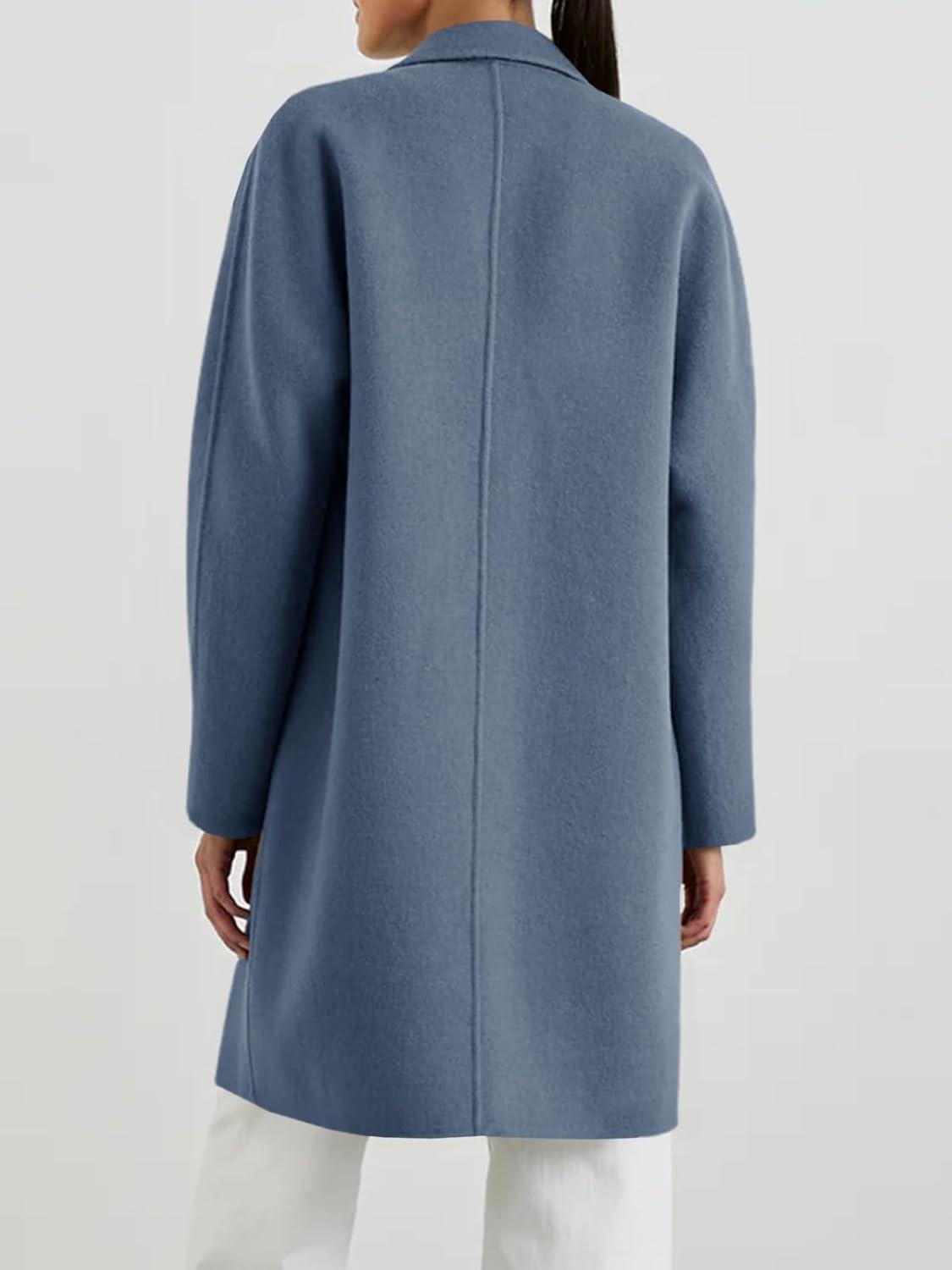 imageTankaneo Womens Pea Coat Notched Lapel Single Breasted Long Jacket Winter Casual Trench Coat OuterwearBlue