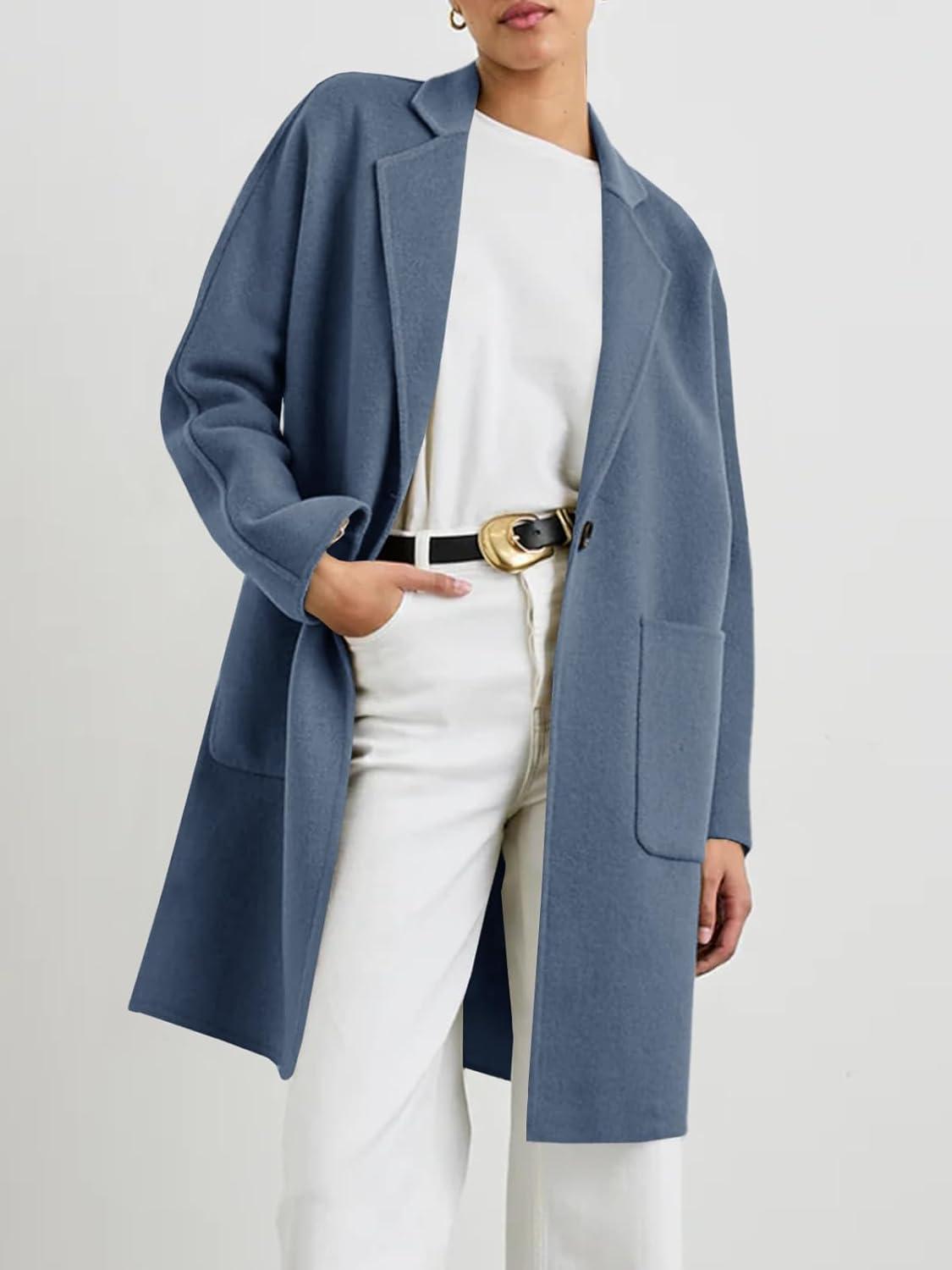 imageTankaneo Womens Pea Coat Notched Lapel Single Breasted Long Jacket Winter Casual Trench Coat OuterwearBlue