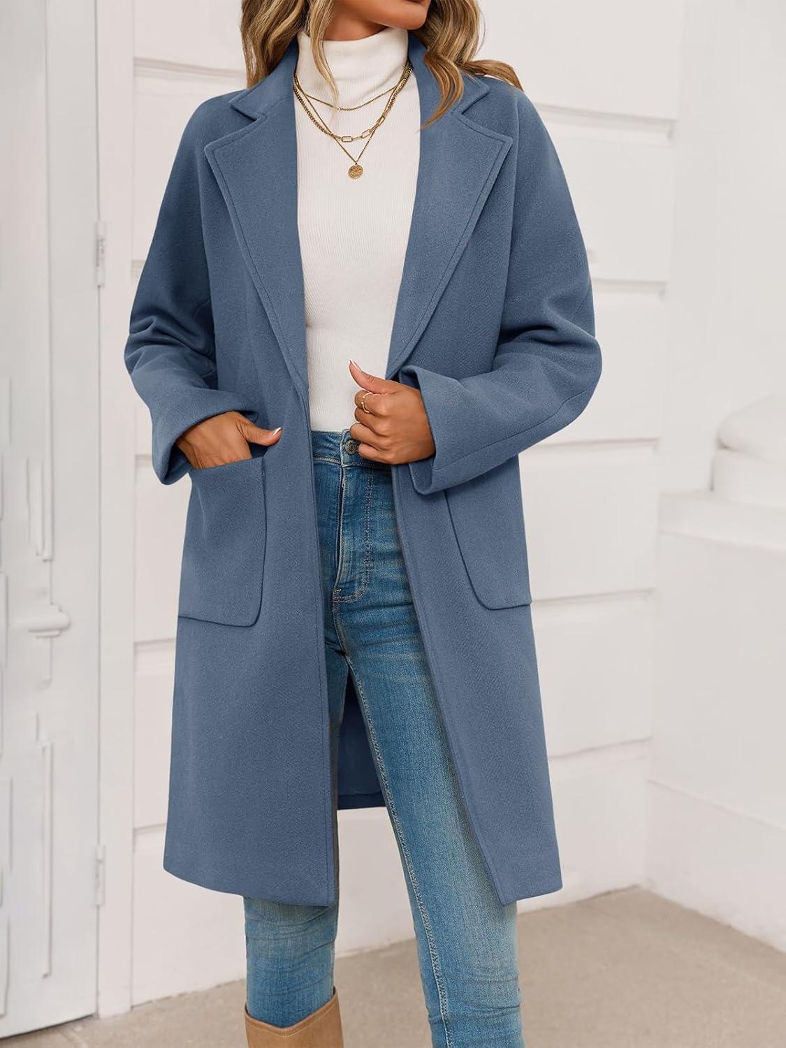 imageTankaneo Womens Pea Coat Notched Lapel Single Breasted Long Jacket Winter Casual Trench Coat OuterwearBlue