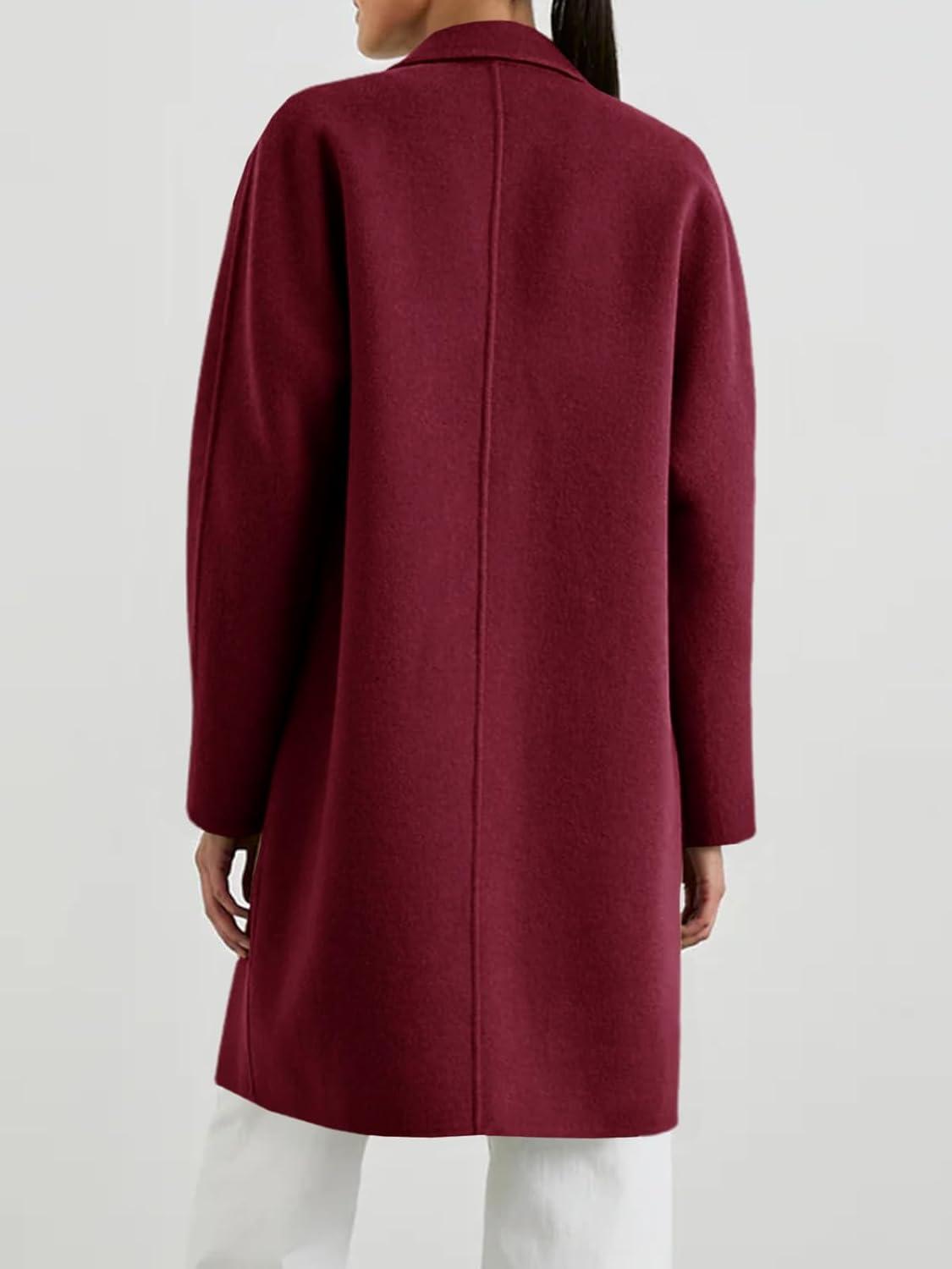 imageTankaneo Womens Pea Coat Notched Lapel Single Breasted Long Jacket Winter Casual Trench Coat OuterwearBurgundy