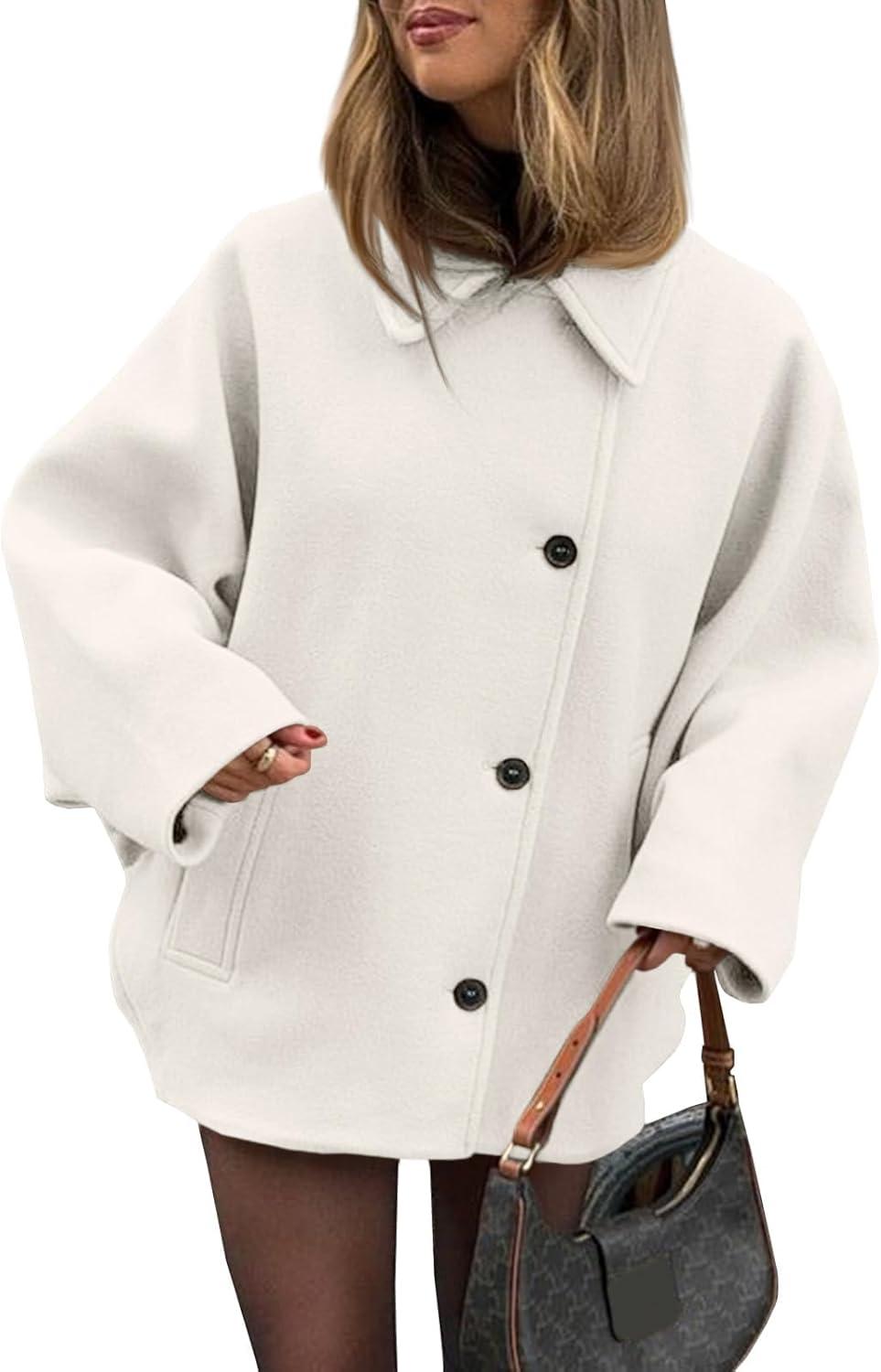 imageTankaneo Womens Pea Coats Classic Notch Lapel Single Breasted Oversized Fall Winter Jackets OuterwearWhite