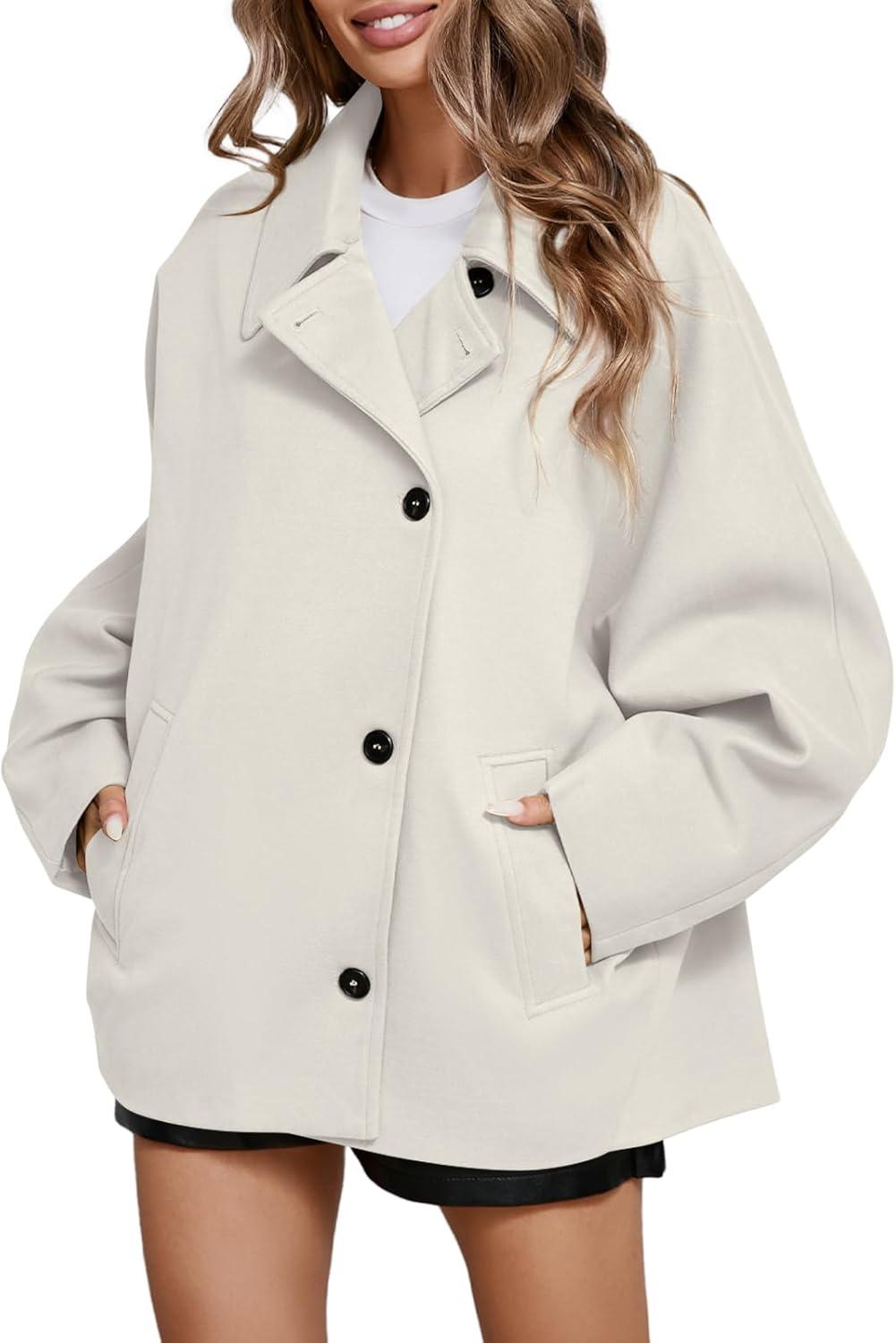 imageTankaneo Womens Pea Coats Classic Notch Lapel Single Breasted Oversized Fall Winter Jackets OuterwearWhite