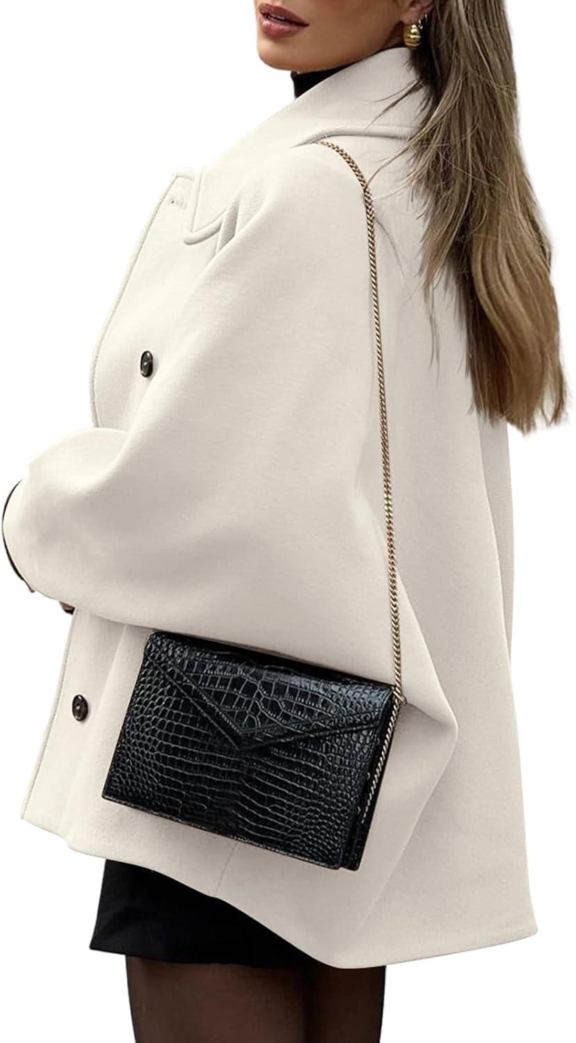 imageTankaneo Womens Pea Coats Classic Notch Lapel Single Breasted Oversized Fall Winter Jackets OuterwearWhite