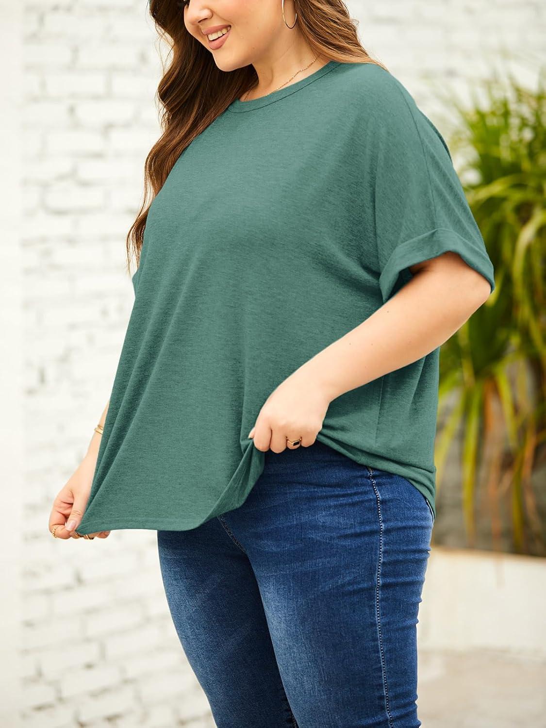 imageTankaneo Womens Plus Size Short Sleeve T Shirts Summer Half Sleeve Crew Neck Oversized Tees Casual Loose Fit Tunic TopsDark Green
