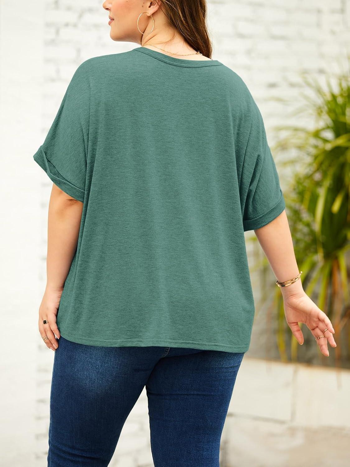 imageTankaneo Womens Plus Size Short Sleeve T Shirts Summer Half Sleeve Crew Neck Oversized Tees Casual Loose Fit Tunic TopsDark Green