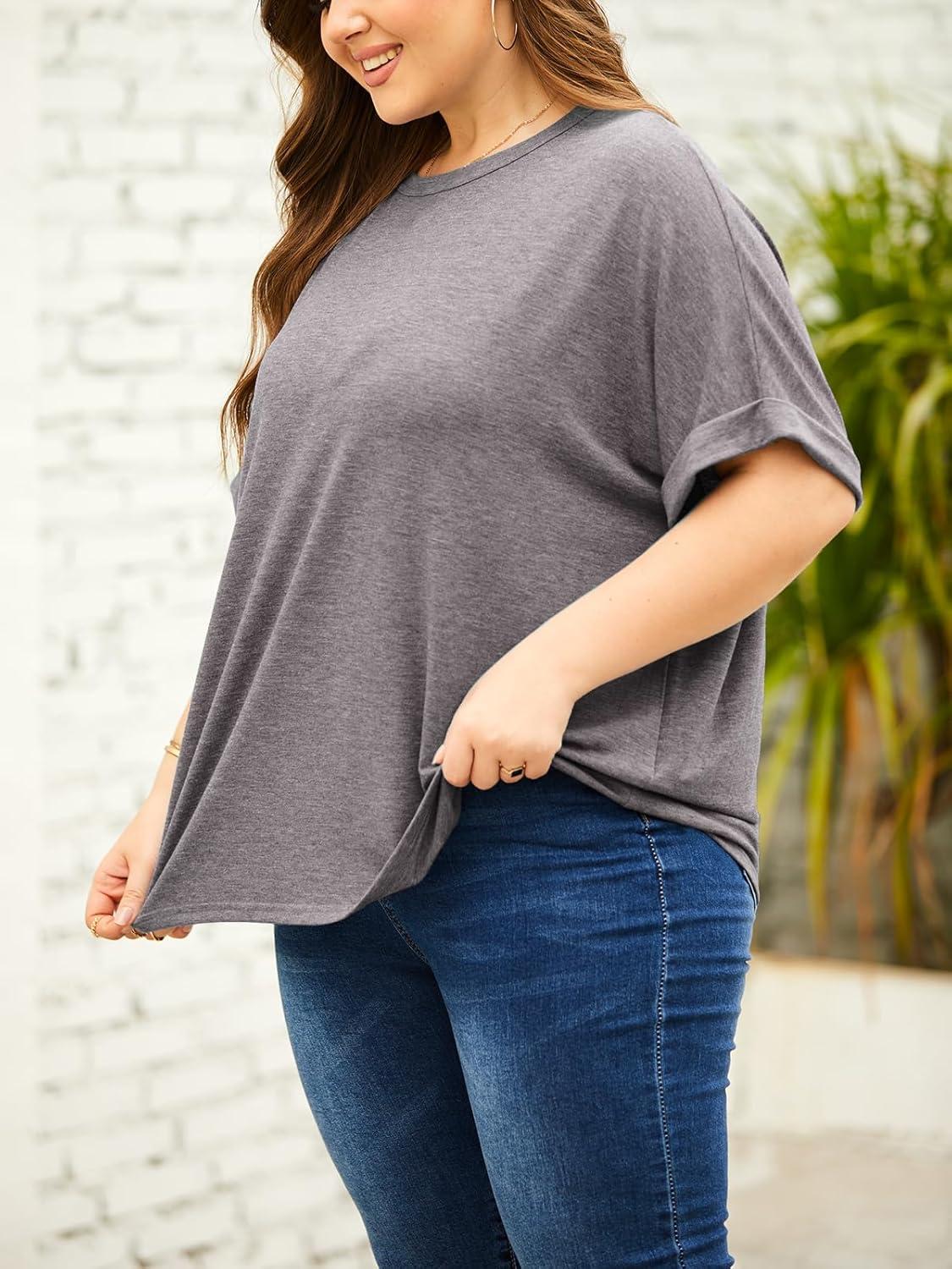 imageTankaneo Womens Plus Size Short Sleeve T Shirts Summer Half Sleeve Crew Neck Oversized Tees Casual Loose Fit Tunic TopsLight Brown