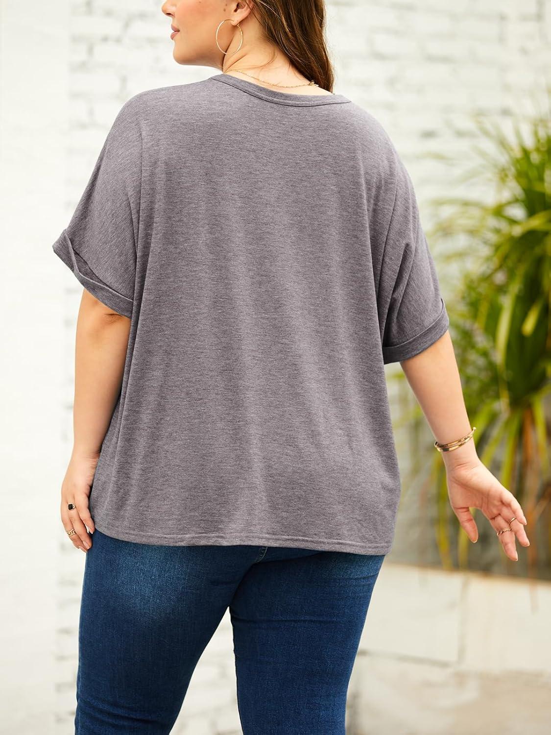 imageTankaneo Womens Plus Size Short Sleeve T Shirts Summer Half Sleeve Crew Neck Oversized Tees Casual Loose Fit Tunic TopsLight Brown