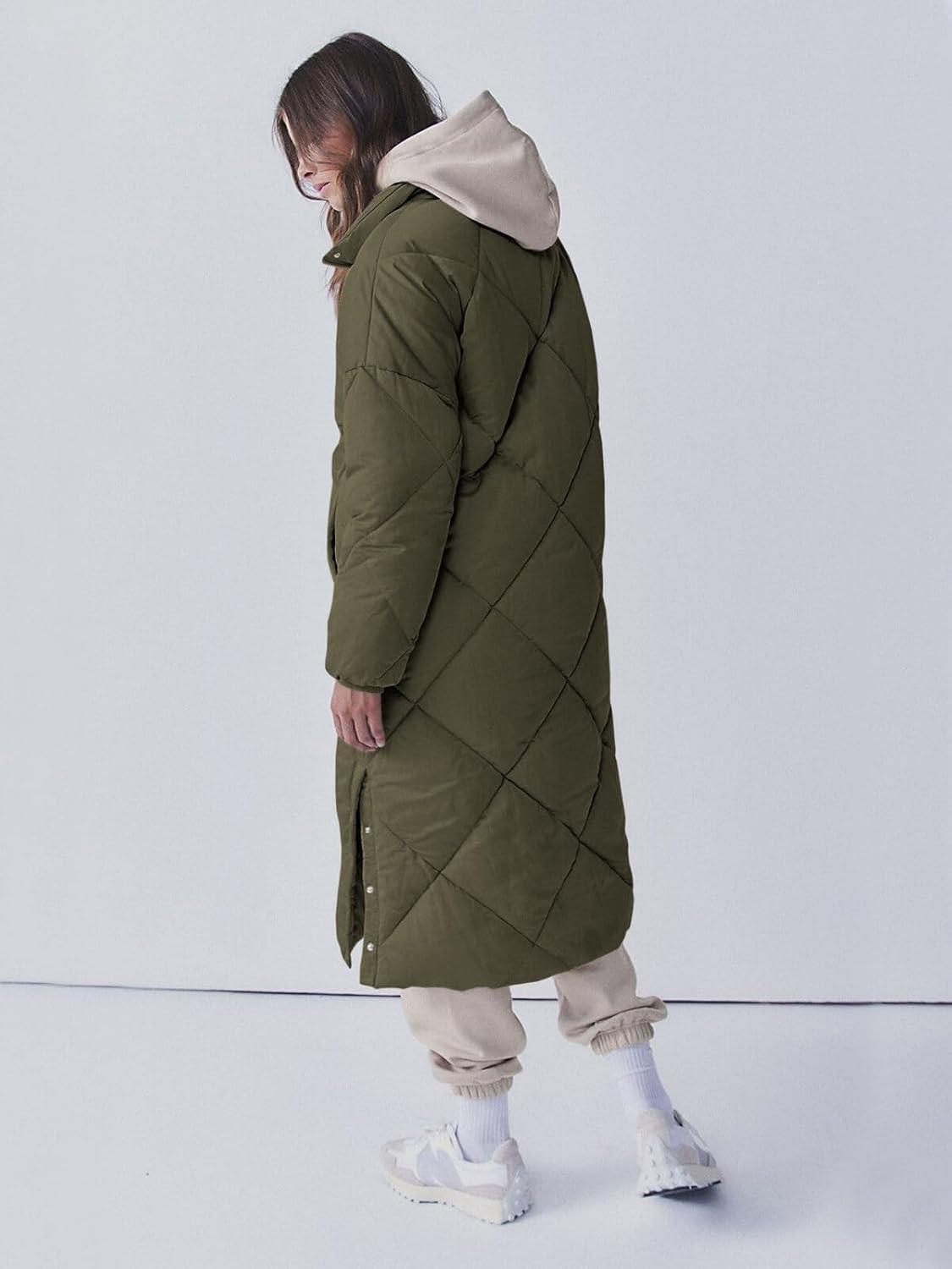 imageTankaneo Womens Quilted Puffer Jacket Long Winter Coats Zip Up Baggy Down Outerwear with PocketsArmy Green