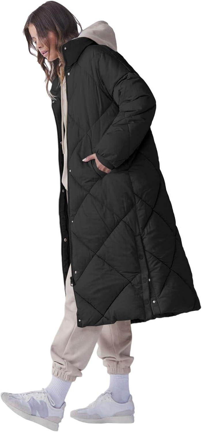 imageTankaneo Womens Quilted Puffer Jacket Long Winter Coats Zip Up Baggy Down Outerwear with PocketsBlack