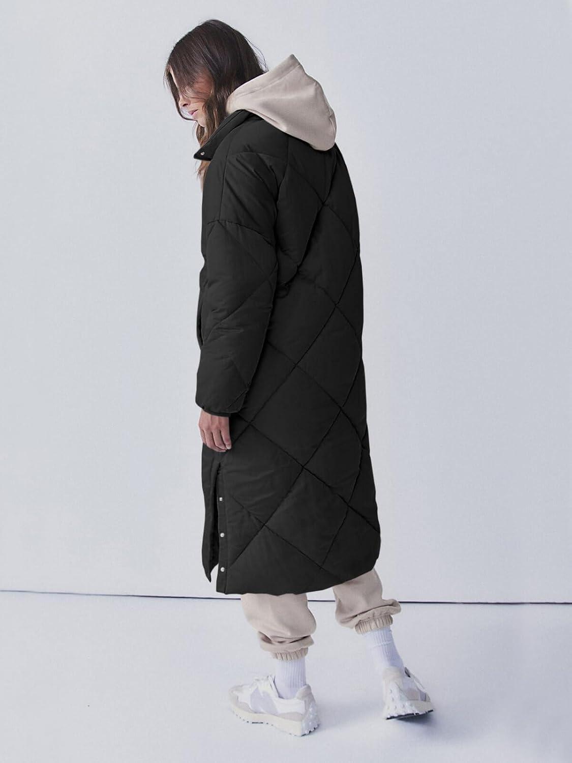 imageTankaneo Womens Quilted Puffer Jacket Long Winter Coats Zip Up Baggy Down Outerwear with PocketsBlack