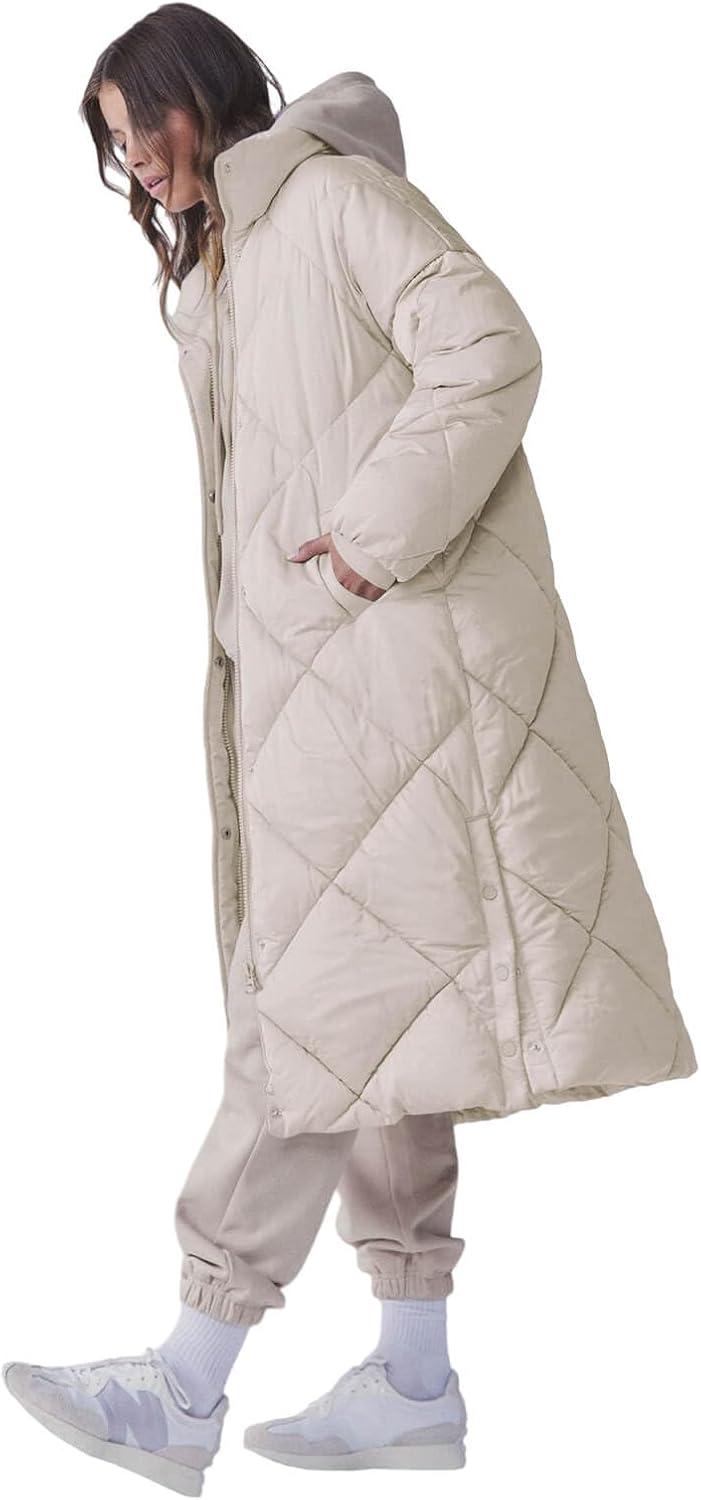 imageTankaneo Womens Quilted Puffer Jacket Long Winter Coats Zip Up Baggy Down Outerwear with PocketsKhaki