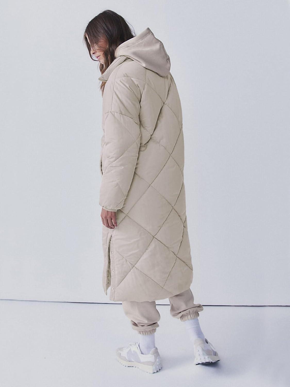 imageTankaneo Womens Quilted Puffer Jacket Long Winter Coats Zip Up Baggy Down Outerwear with PocketsKhaki