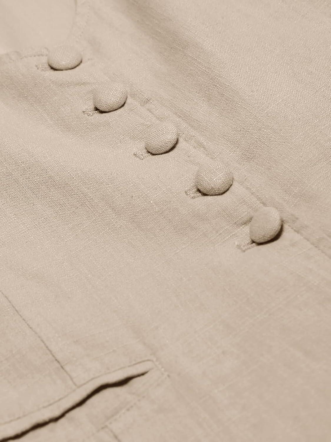 imageTankaneo Womens Scoop Neck Blazer Vest Summer Linen Sleeveless Fitted Waistcoat Work Casual Cotton Suit TopsLight Khaki