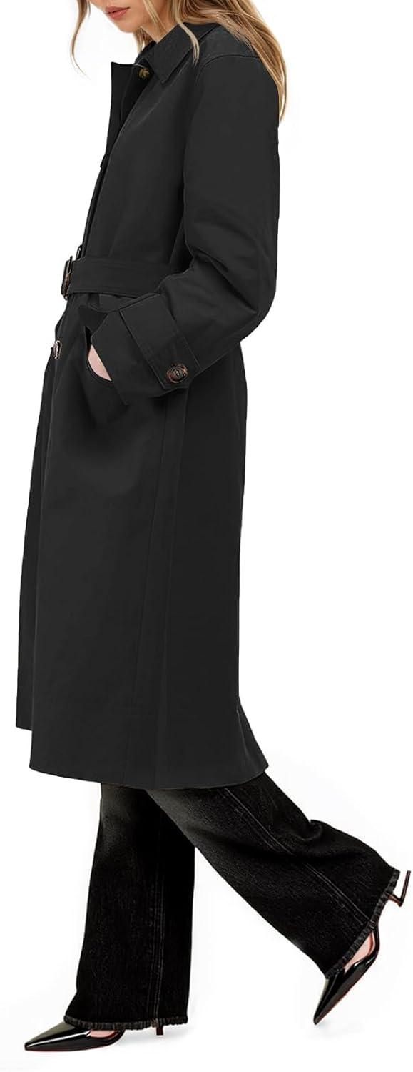 imageTankaneo Womens Trench Coats Single Breasted Long Windproof Overcoat with Pockets and BeltBlack