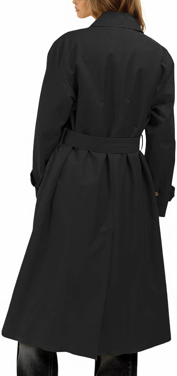 imageTankaneo Womens Trench Coats Single Breasted Long Windproof Overcoat with Pockets and BeltBlack