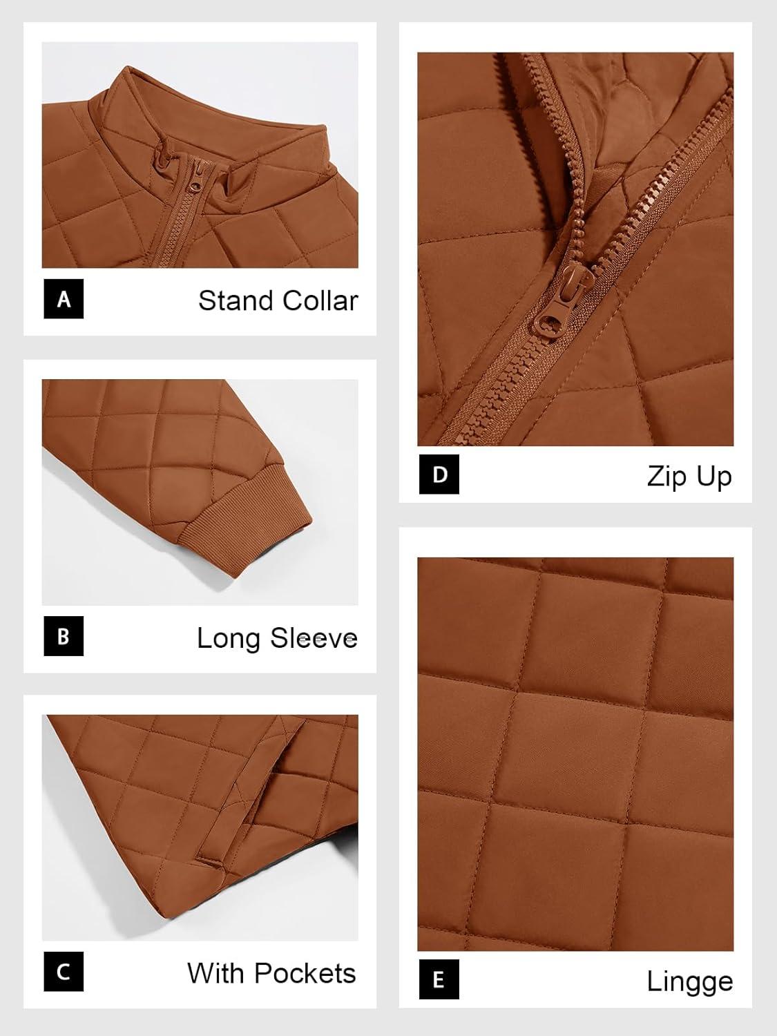 imageTankaneo Womens Winter Cropped Puffer Jacket Quilted Zip Up Bomber Coat Fashion Outerwear with PocketsCaramel