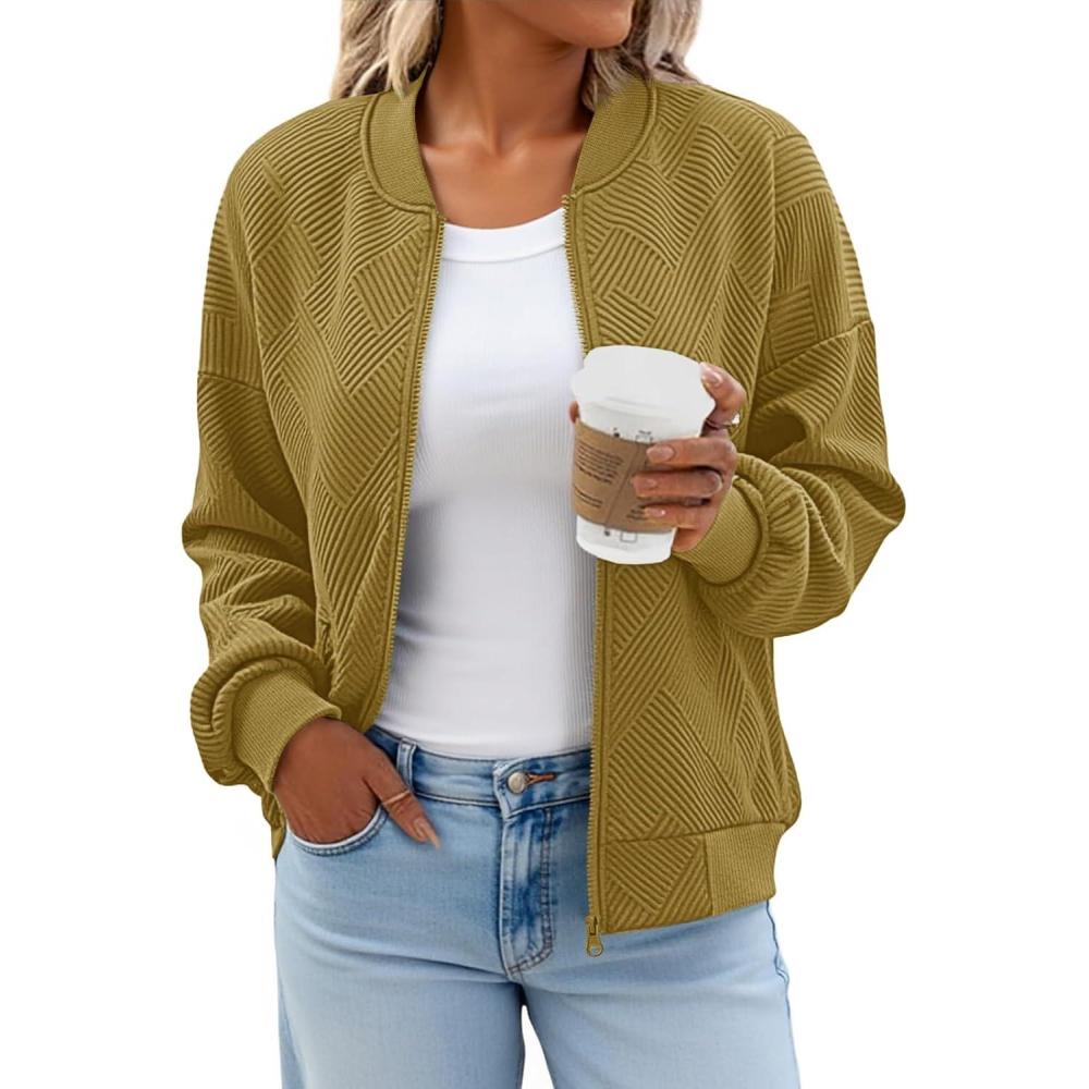 imageTankaneo Womens Bomber Jacket Zip Up Casual Jackets Lightweight Trendy Outerwear Coat with PocketsOlive Green