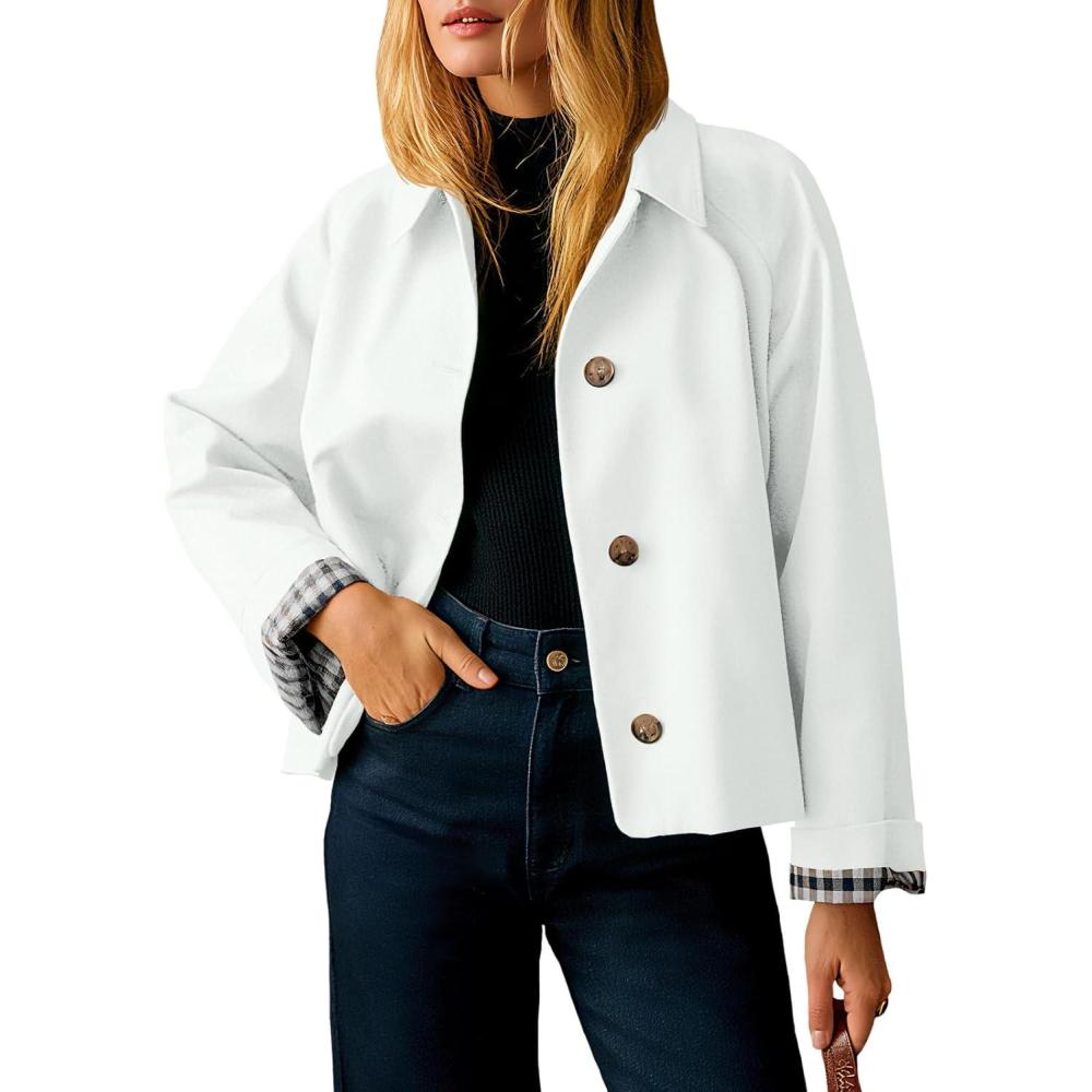 imageTankaneo Womens Cropped Trench Coat Lightweight Single Breasted Jacket Fall Windbreaker Fashion OuterwearWhite