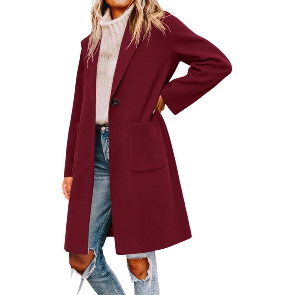 imageTankaneo Womens Pea Coat Notched Lapel Single Breasted Long Jacket Winter Casual Trench Coat OuterwearBurgundy