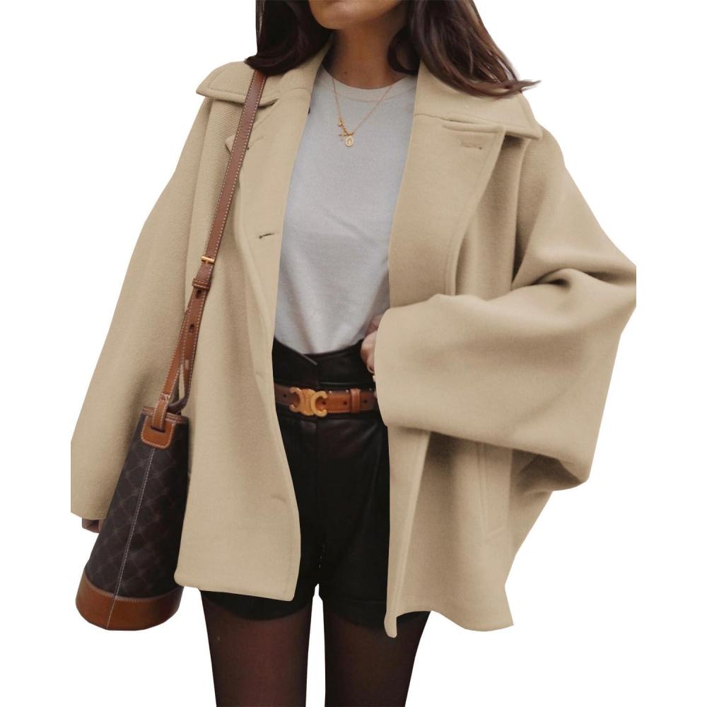 imageTankaneo Womens Pea Coats Classic Notch Lapel Single Breasted Oversized Fall Winter Jackets OuterwearBeige