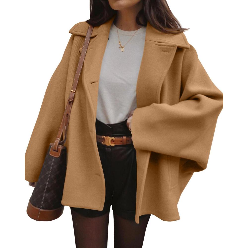 imageTankaneo Womens Pea Coats Classic Notch Lapel Single Breasted Oversized Fall Winter Jackets OuterwearKhaki