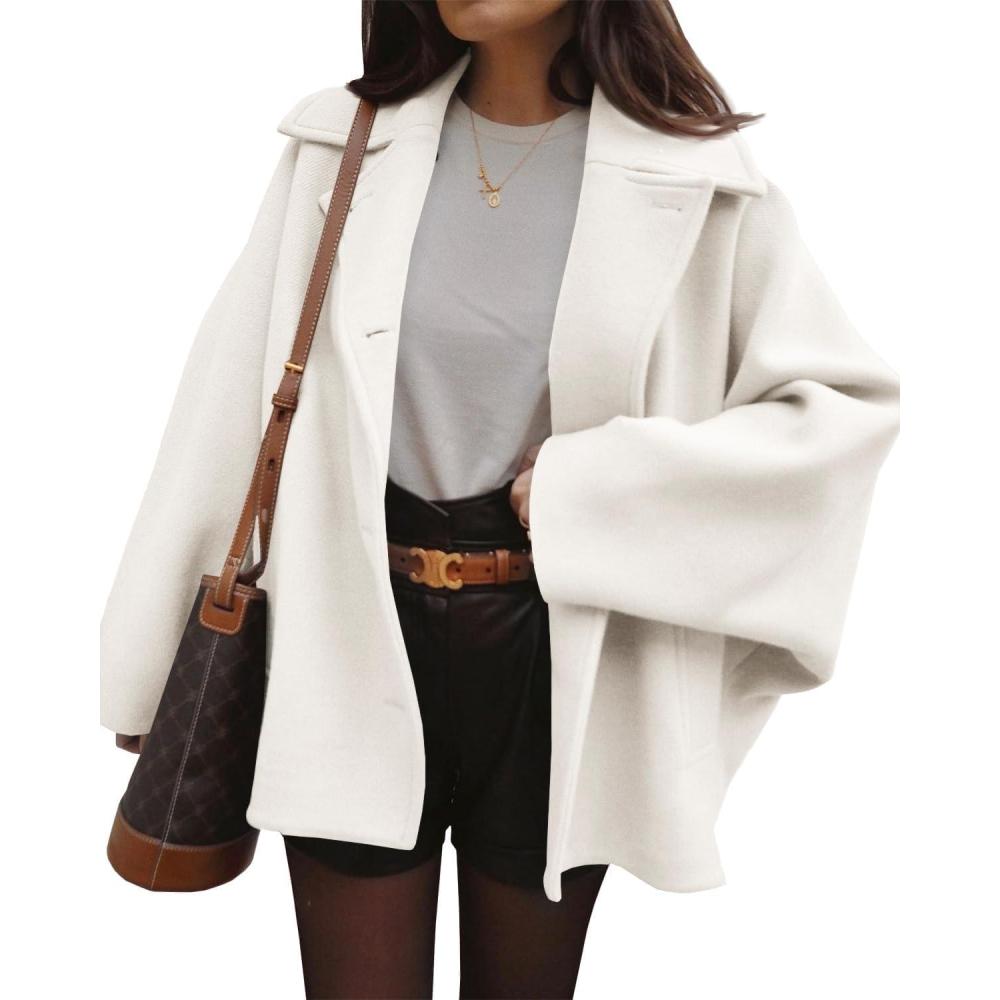 imageTankaneo Womens Pea Coats Classic Notch Lapel Single Breasted Oversized Fall Winter Jackets OuterwearWhite